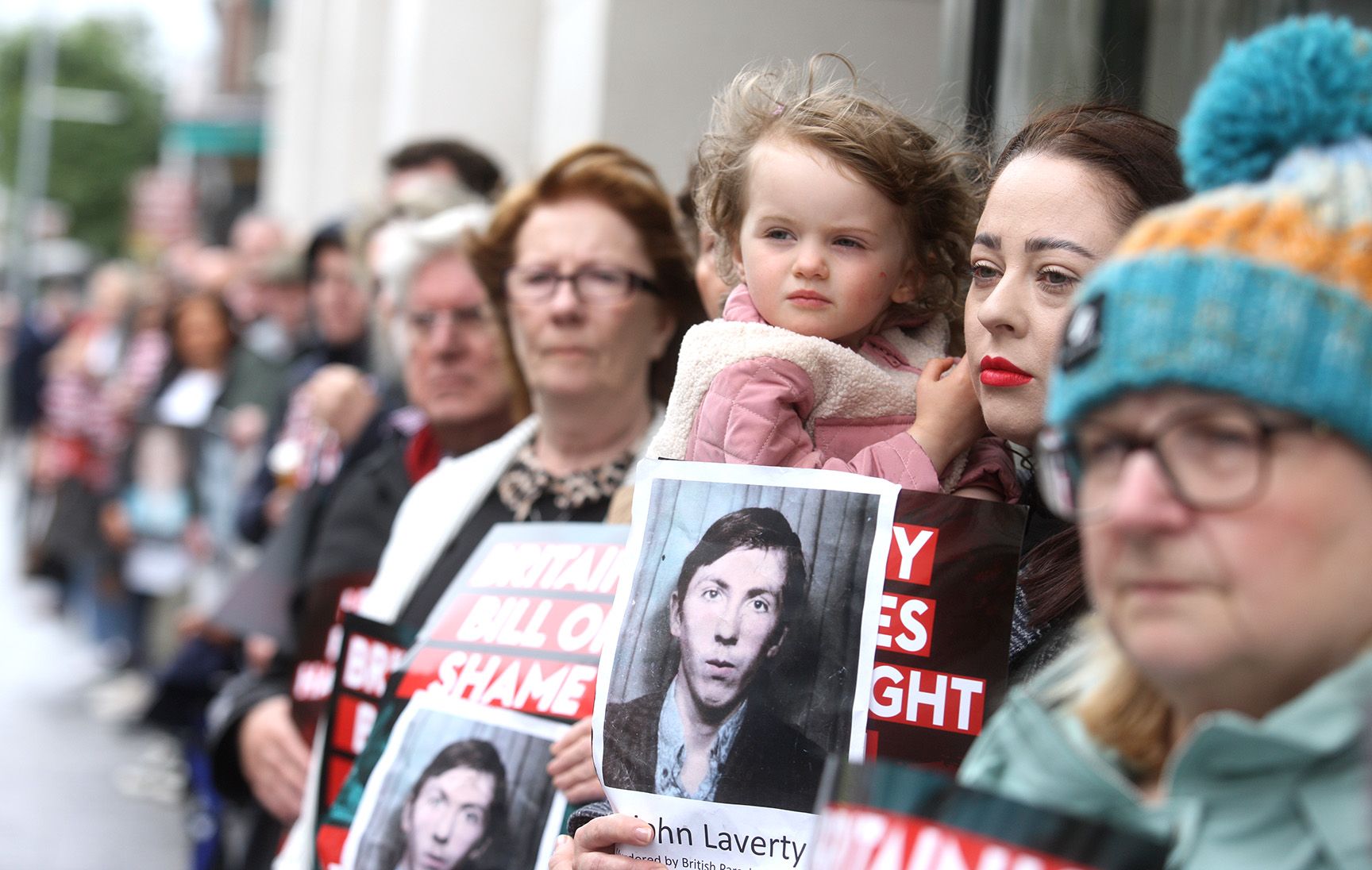 BILL OF SHAME: Families of those killed by British forces protest outside the NIO Office in Chichester Street to voice their opposition to the legacy proposals