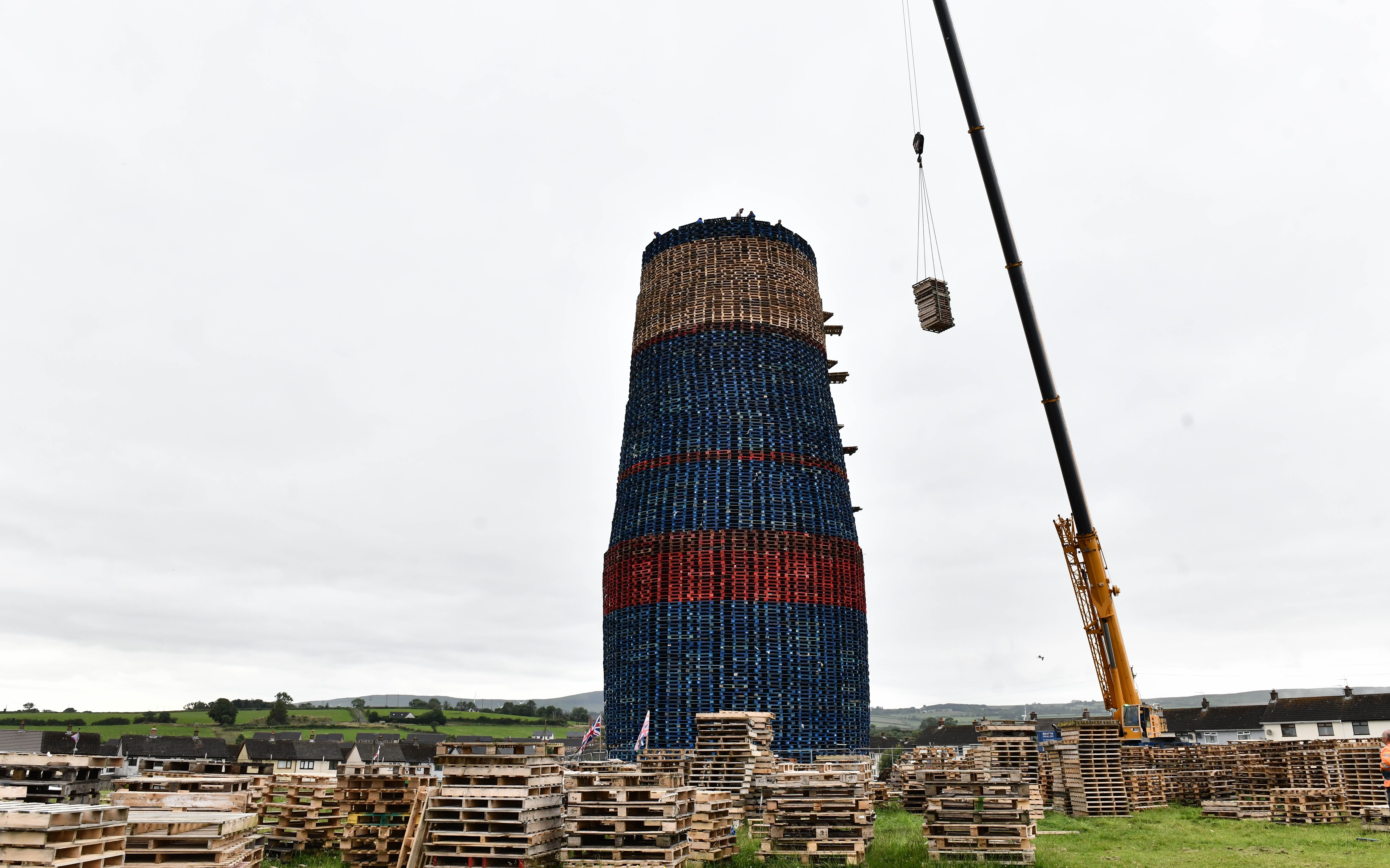CASH FOR ASH: Blue and red pallets, property of global logistics companies LPR and CHEP, on the controversial Craighill bonfire 