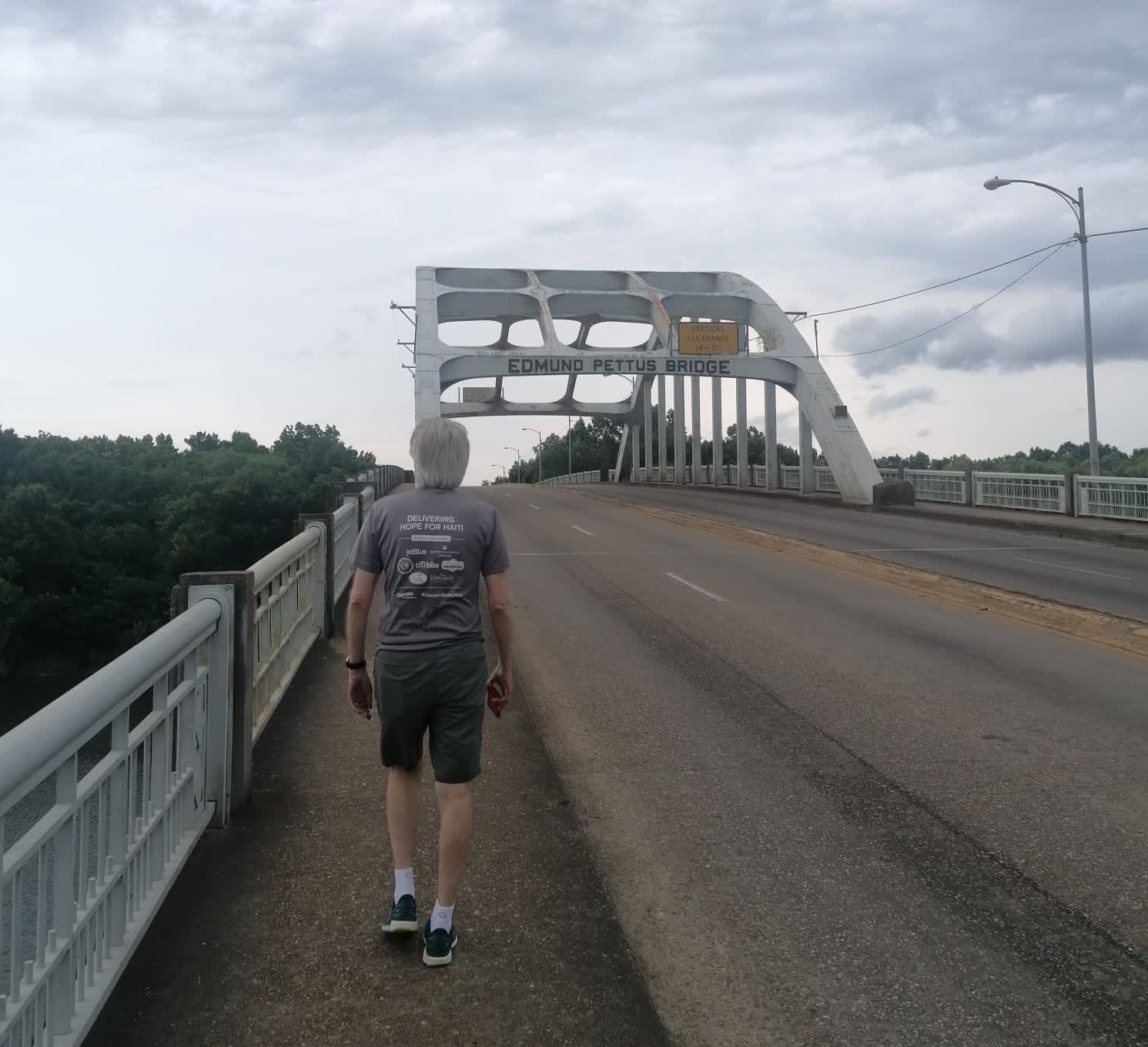 FREEDOM TRAIL: The author crossing the bridge at Selma, Alabama