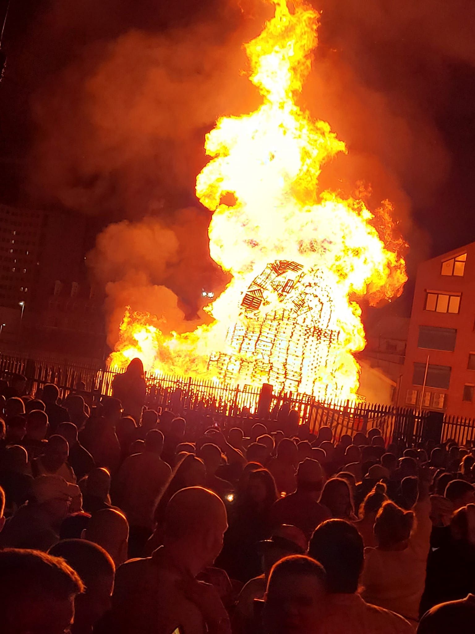 DANGER: The Sandy Row Eleventh Night bonfire close to a nearby apartment block