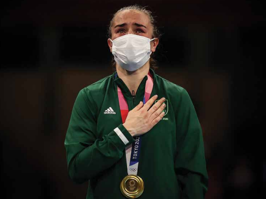 GOLDEN MOMENT: James Crombie's award winning photograph of Kellie Harrington as she received her Gold medal for Ireland in the Women's Lightweight Final at the Tokyo Olympics in 2020.