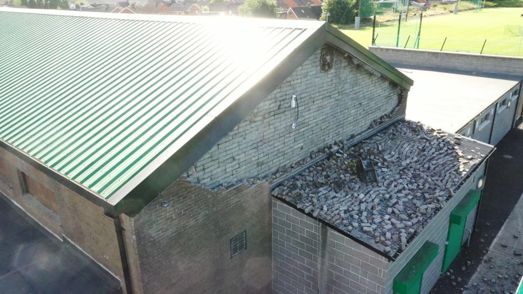 LOUD BANG: Part of the outer wall collapsed at the clubhouse