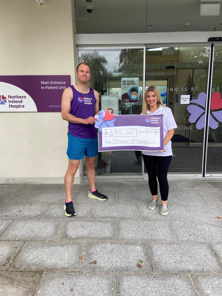 CHEQUE PRESENTATION: Shane McKeegan with Mary Wilson from Northern Ireland Hospice