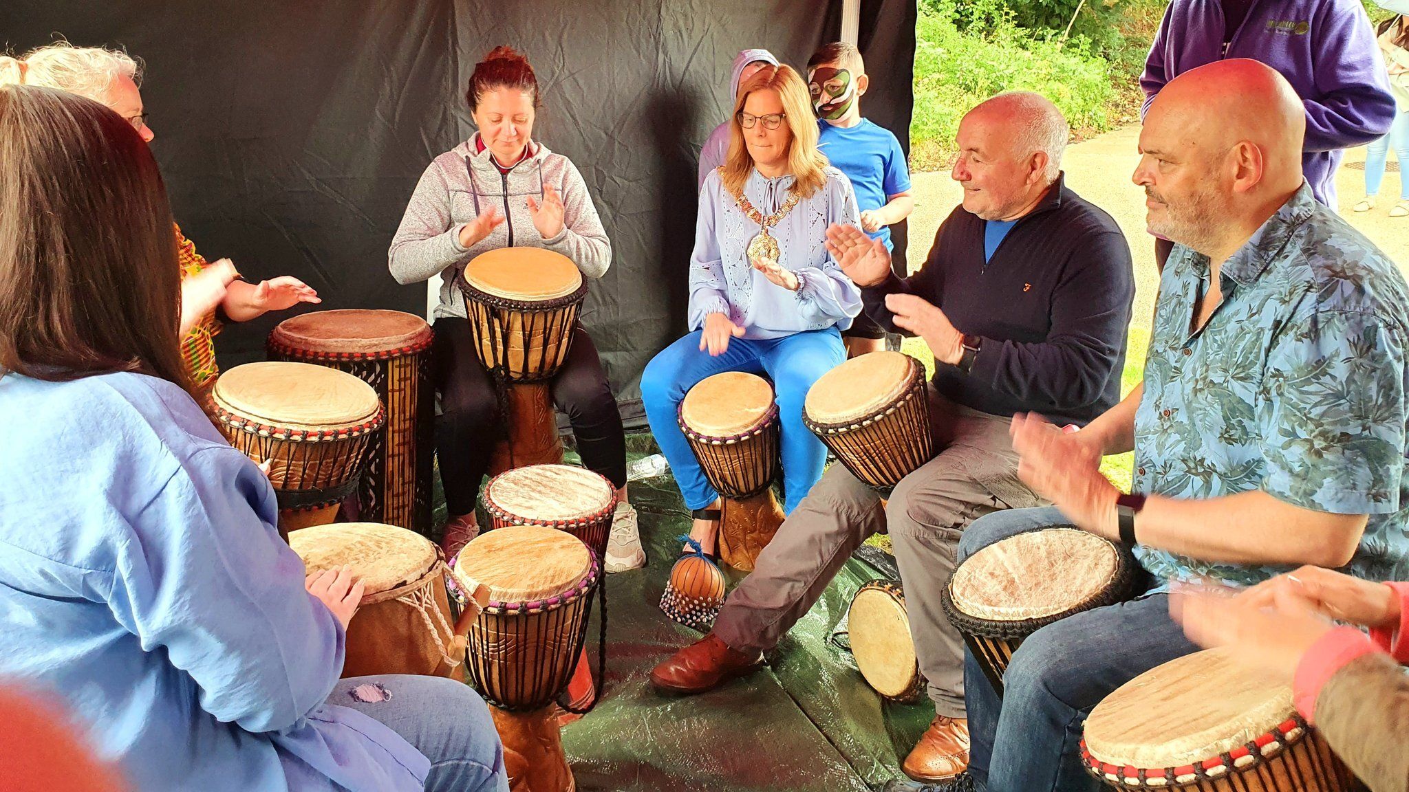 DRUMMING: Lord Mayor Tina Black joined local families for the fun day