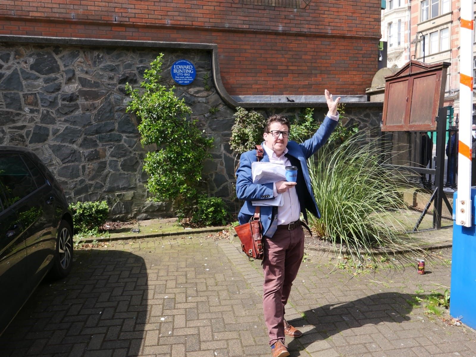 WALKING TOUR: Séan Napier, delivering his 1798 Walking Tour by the plaque to Irish Musician, Edward Bunting