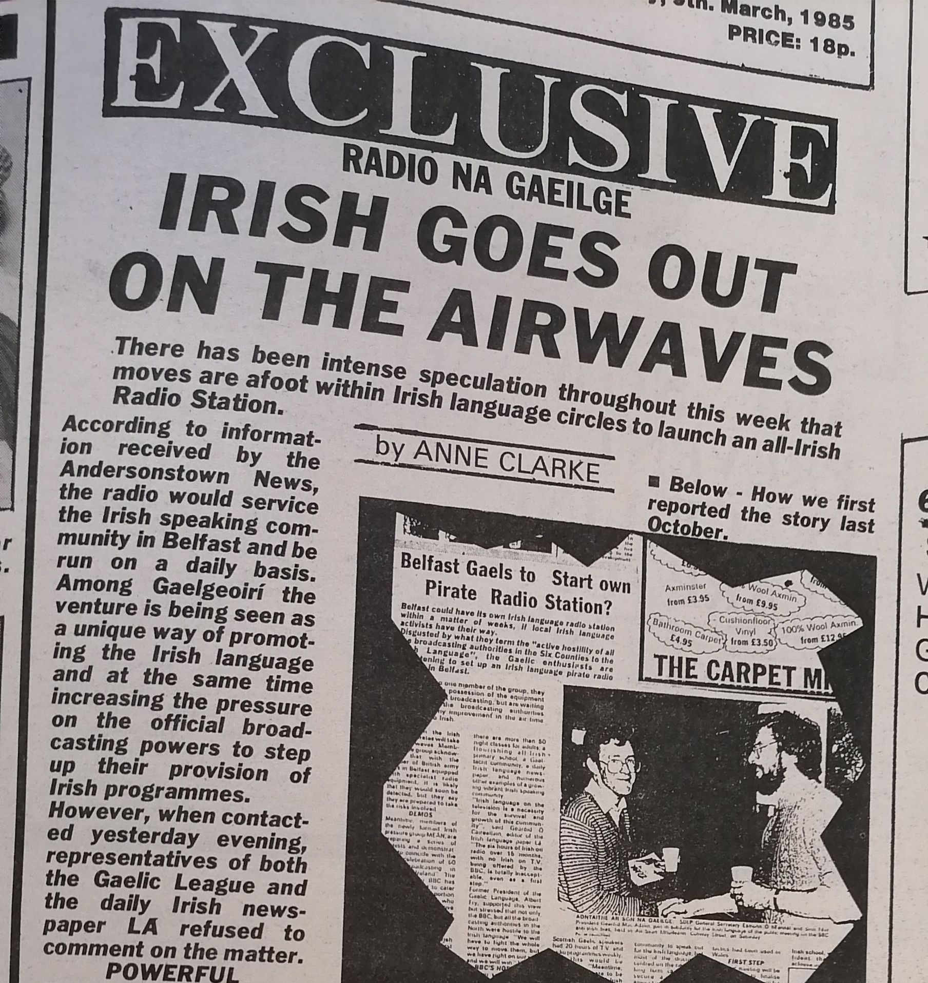 HOW IT STARTED: The Andersonstown News report on Raidió Fáilte in 1985
