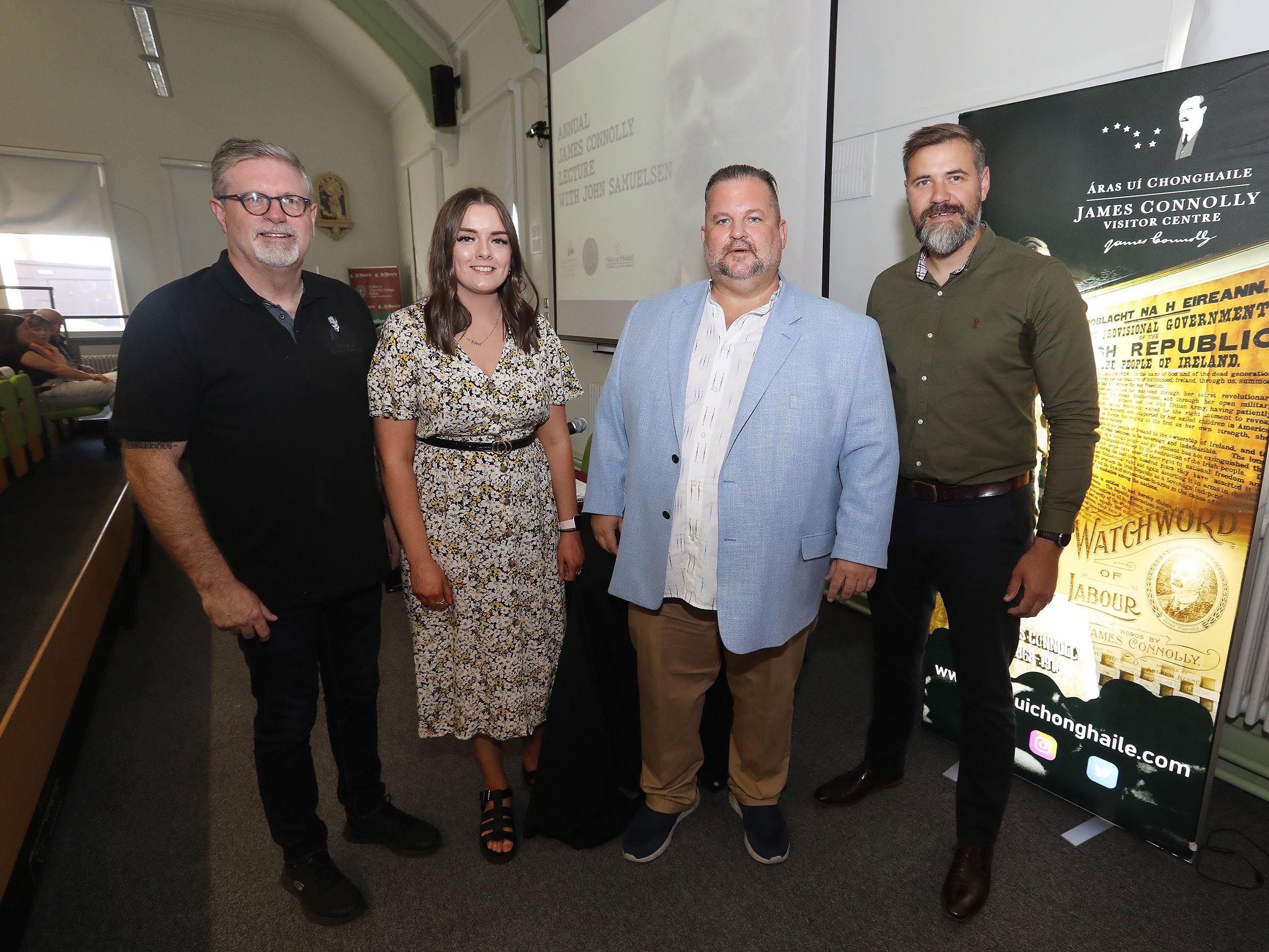 TRANSATLANTIC SOLIDARITY: Jim McVeigh, Eimear Hargey, John Samuelsen (TWU President) and Harry Connolly