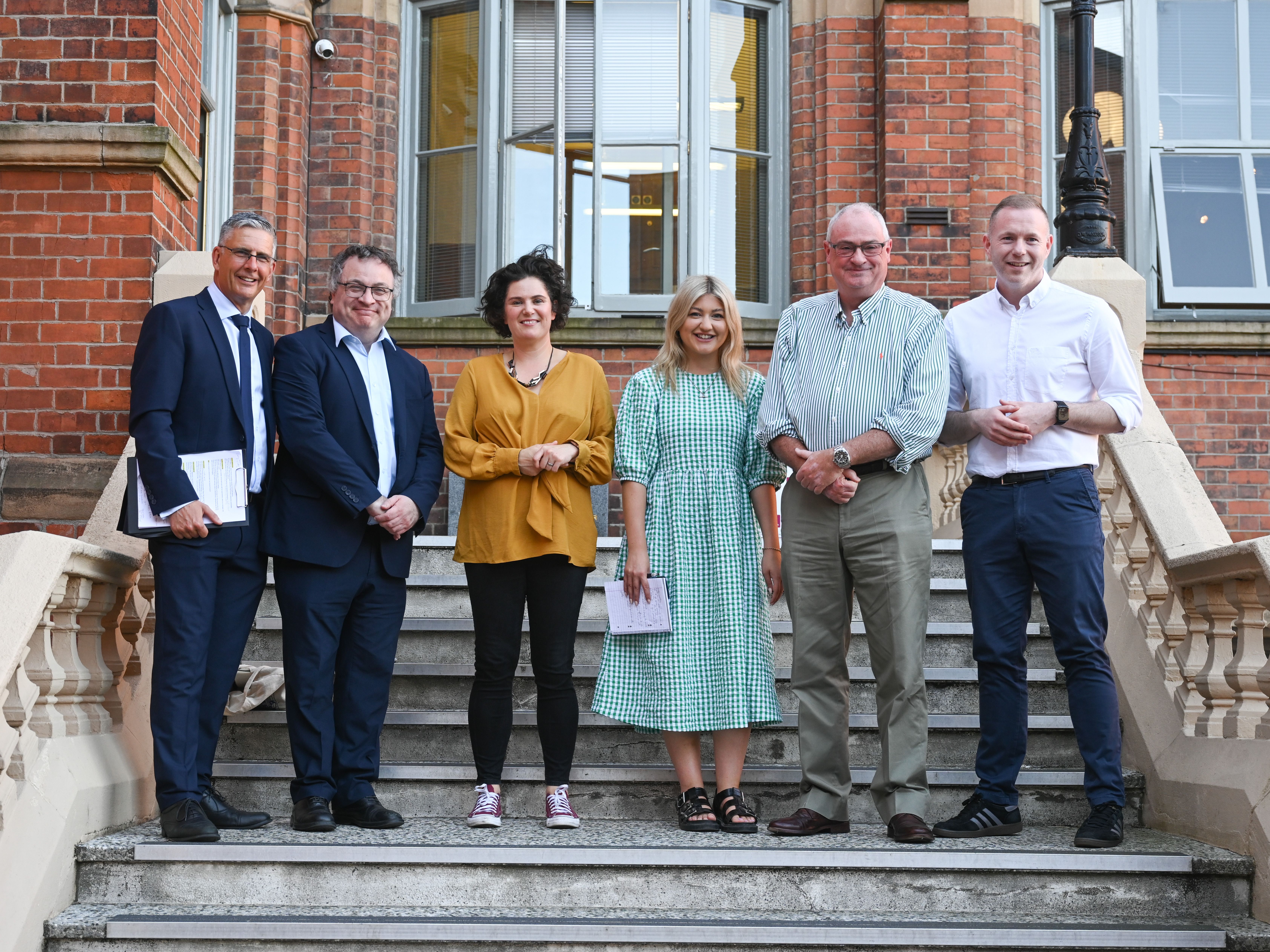 THE PANEL: (L-R) Mark Simpson (host), Stephen Farry MP, Claire Hanna MP, Aoife Moore, Steve Aiken MLA, Chris Hazzard MP