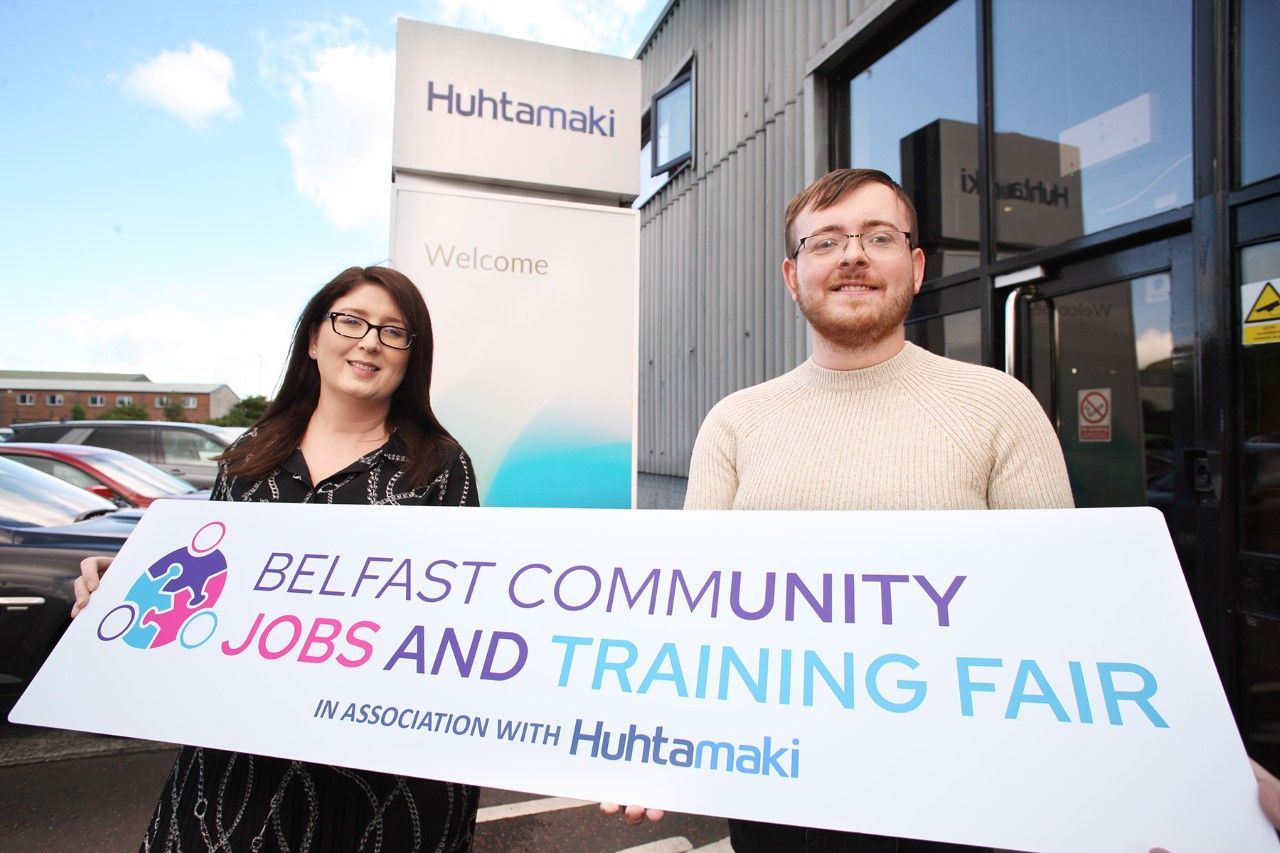 OPPORTUNITIES: Huhtamaki General Manager Patricia Lavery with James McCarthy of the Belfast Media Group