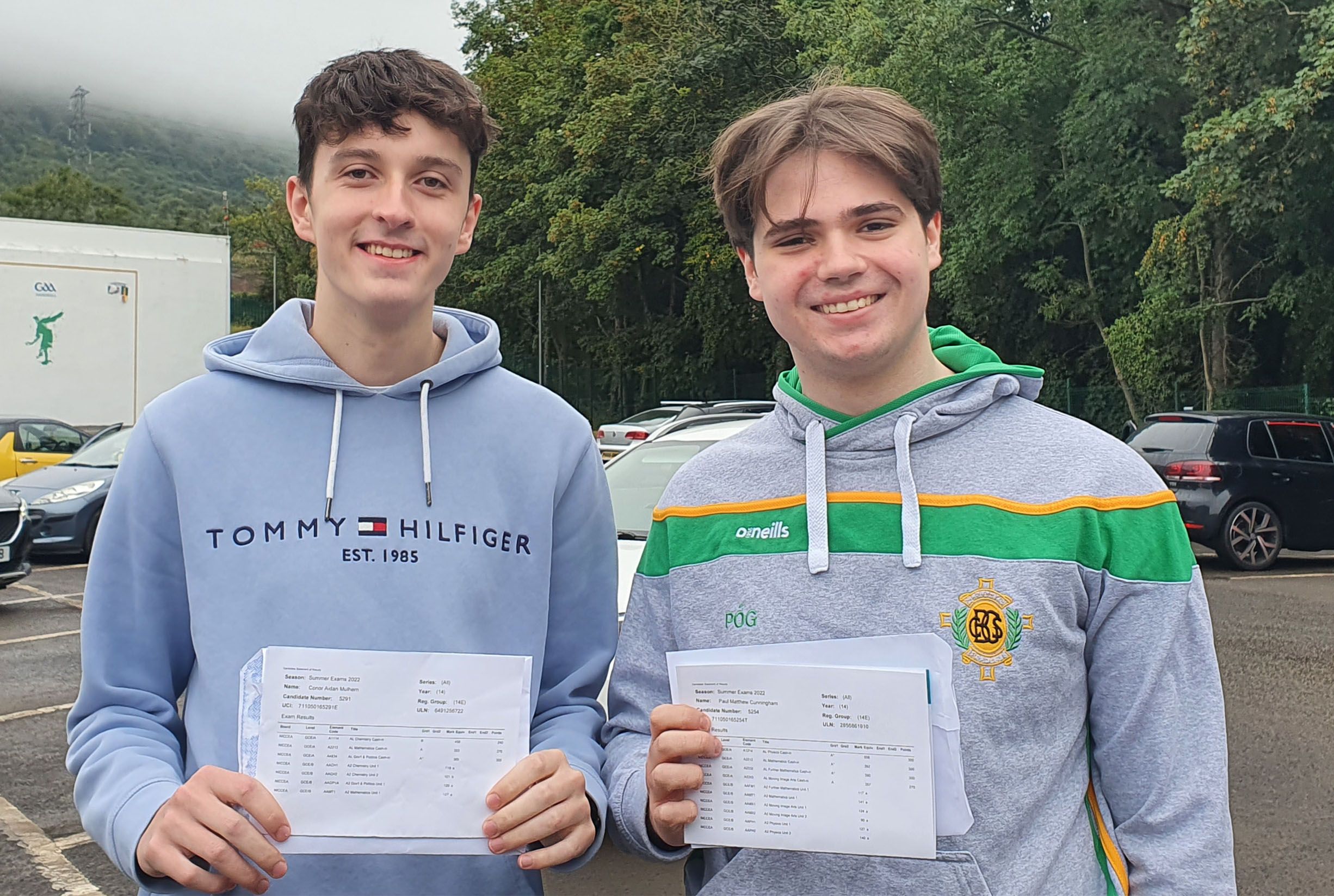 TOP MARKS: Conor Mulhern and Paul Cunningham, right, with their results