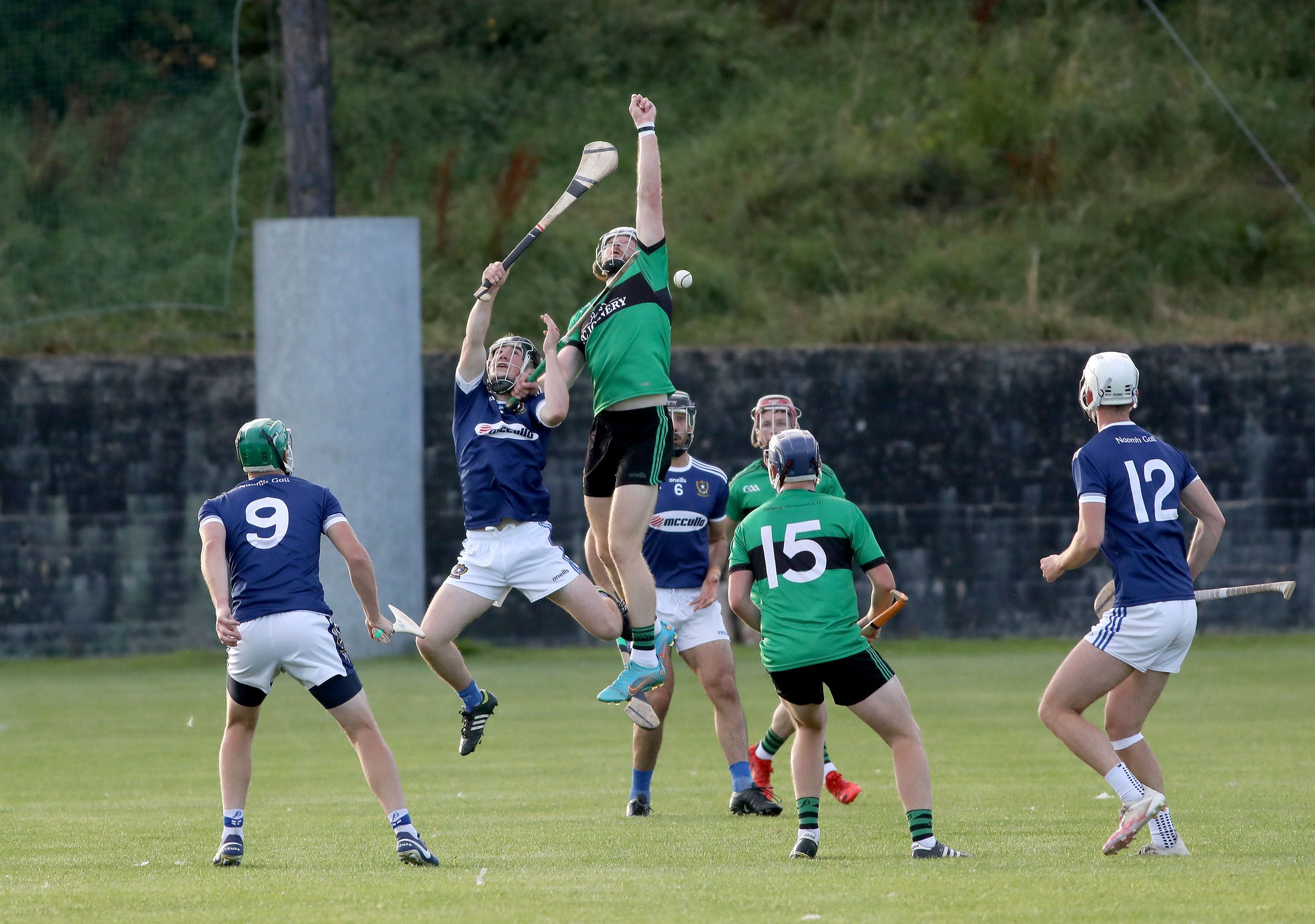 Players rise to contest a high ball during St Gall\'s win over Sarsfield\'s at the Bear Pit on Friday 