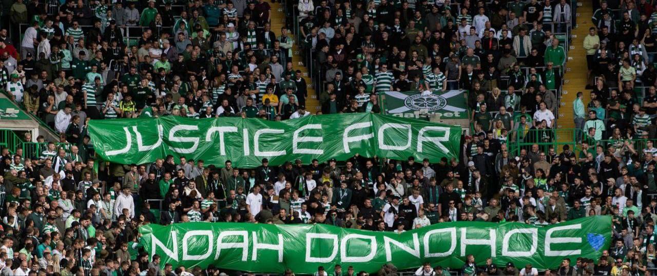 BANNER: A banner in support of Noah Donohoe\'s family was displayed at Sunday\'s Celtic game 