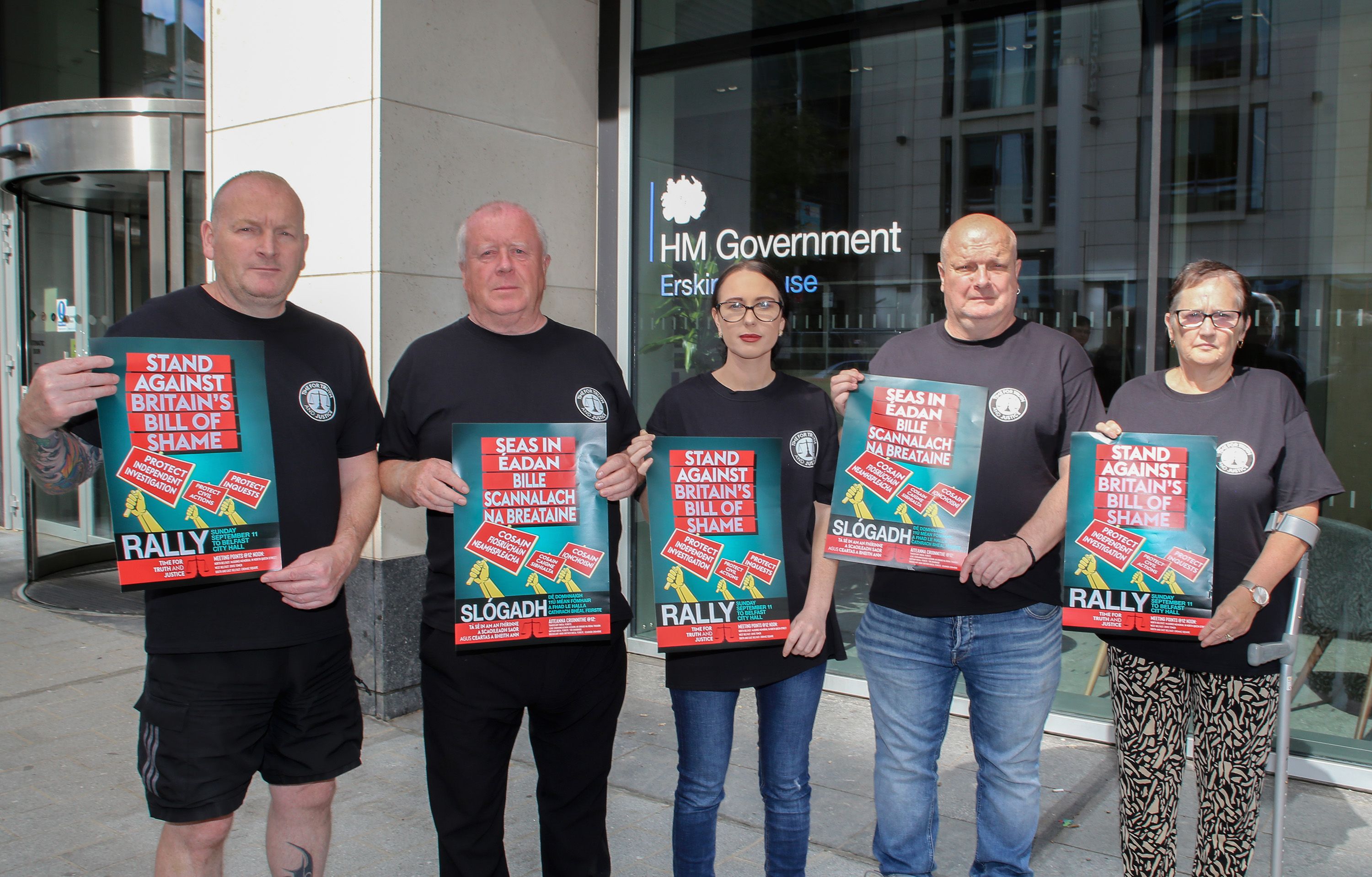 RALLY: Families bereaved during the conflict gathered outside the NIO headquarters to launch their latest rally