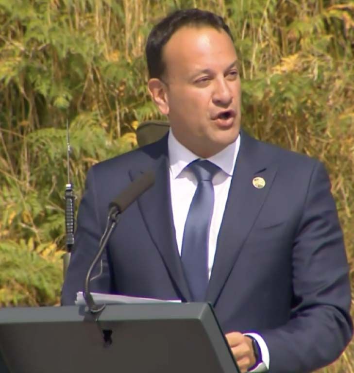 WRIGGLING: Tánaiste Leo Varadkar speaking at Béal na Bláth on Sunday in praise of Michael Collins