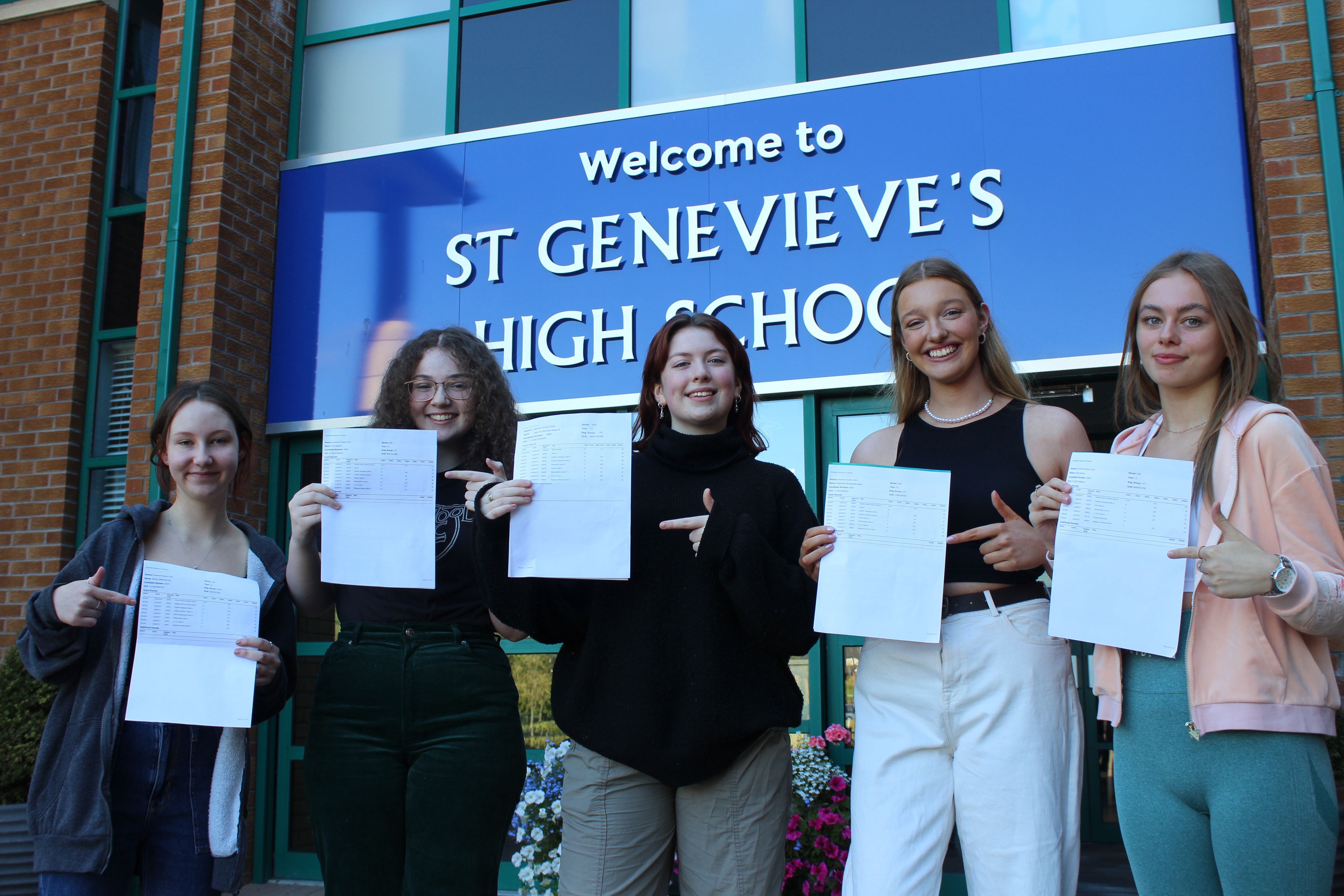 RESULTS: Aimee Lee, Eva Kearney, Caoimhe Maguire, Ríoghnach Boyle and Ellie Kearns outside St Genevieve\'s 