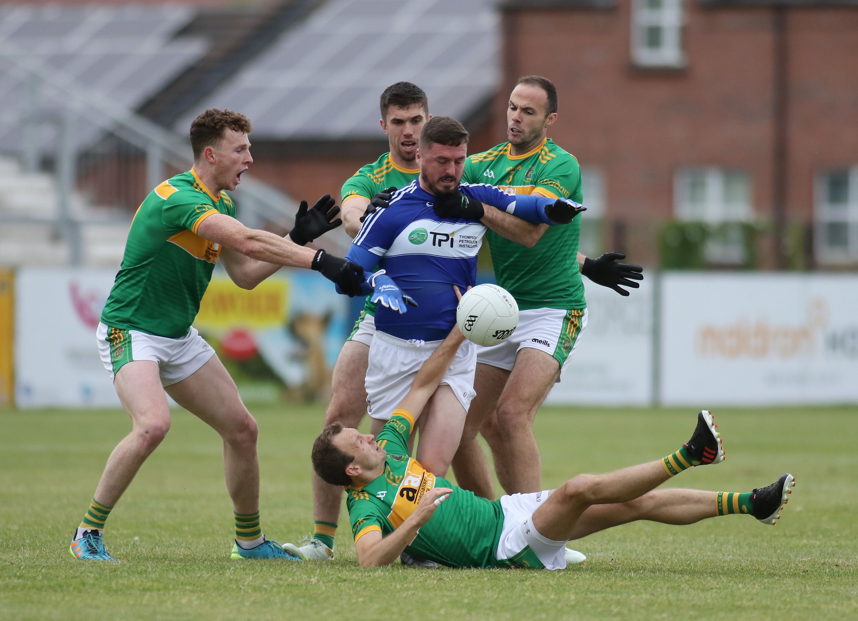 Laughlin McCurdy is crowded out by Creggan challenges on Sunday 