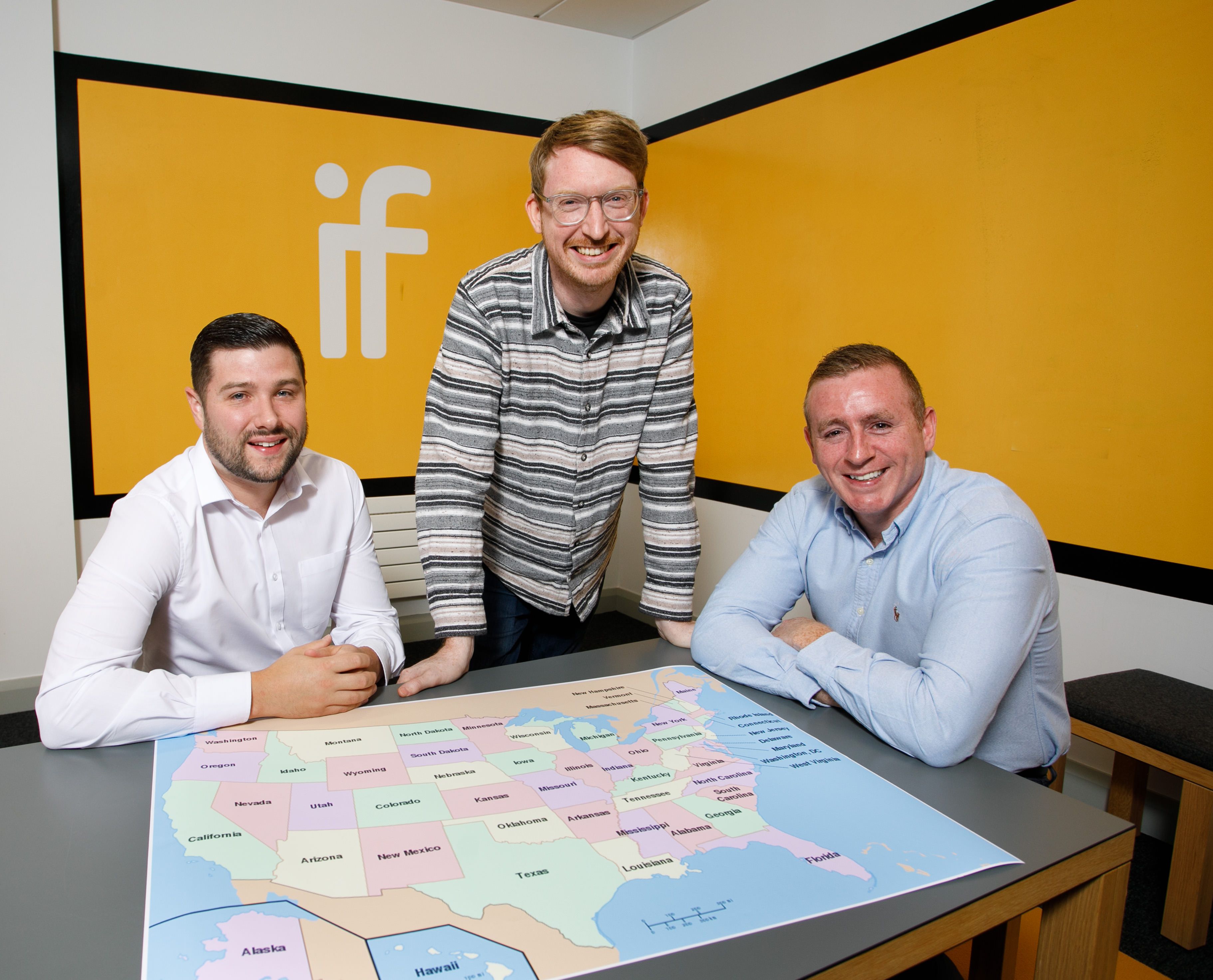 EXPANSION PLANS: Necto Directors Aaron Linden and Paddy McDade discuss their plans with Innovation Factory Centre Director Neil Allen