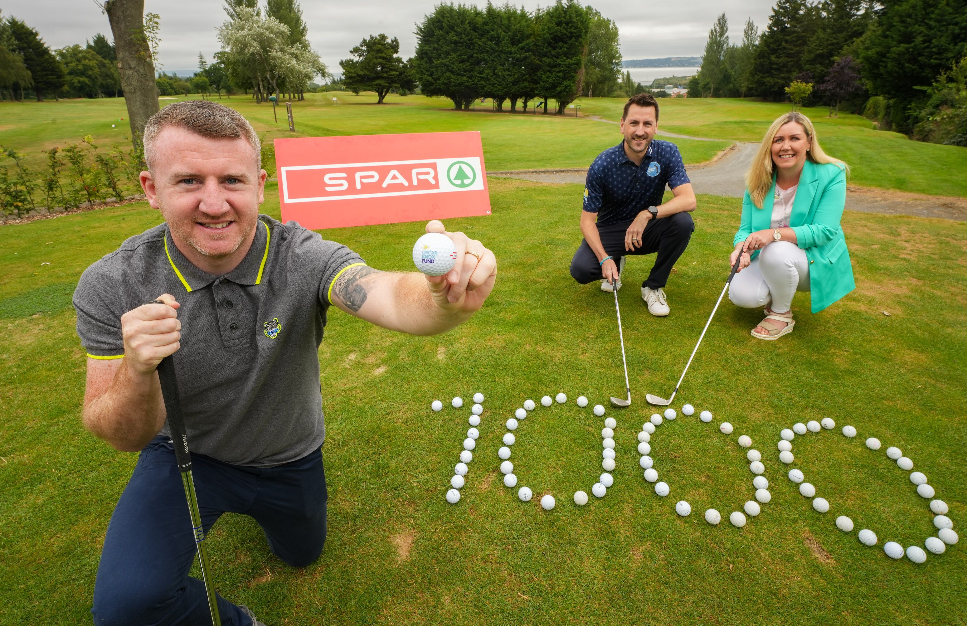 GOLF READY:  Paddy Barnes, Stephen Knox and Bronagh Luke from SPAR NI, sponsors of the annual Oscar Knox Cup