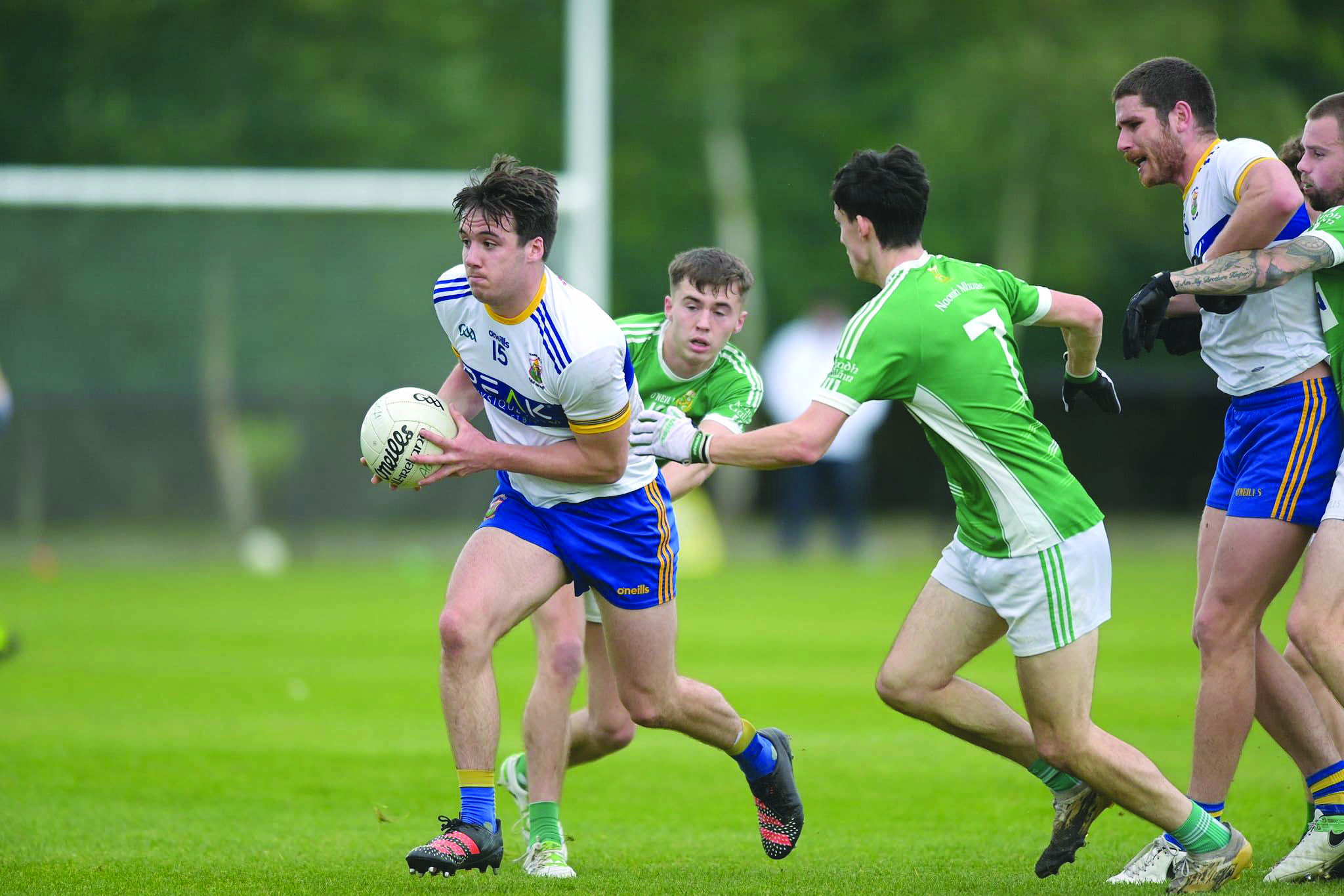 Patrick Finnegan (pictured in posession) and St Brigid’s came up short against Aghagallon in last year’s quarter-final so they will be aiming for a happier outcome when the sides meet again on Sunday at Hannahstown