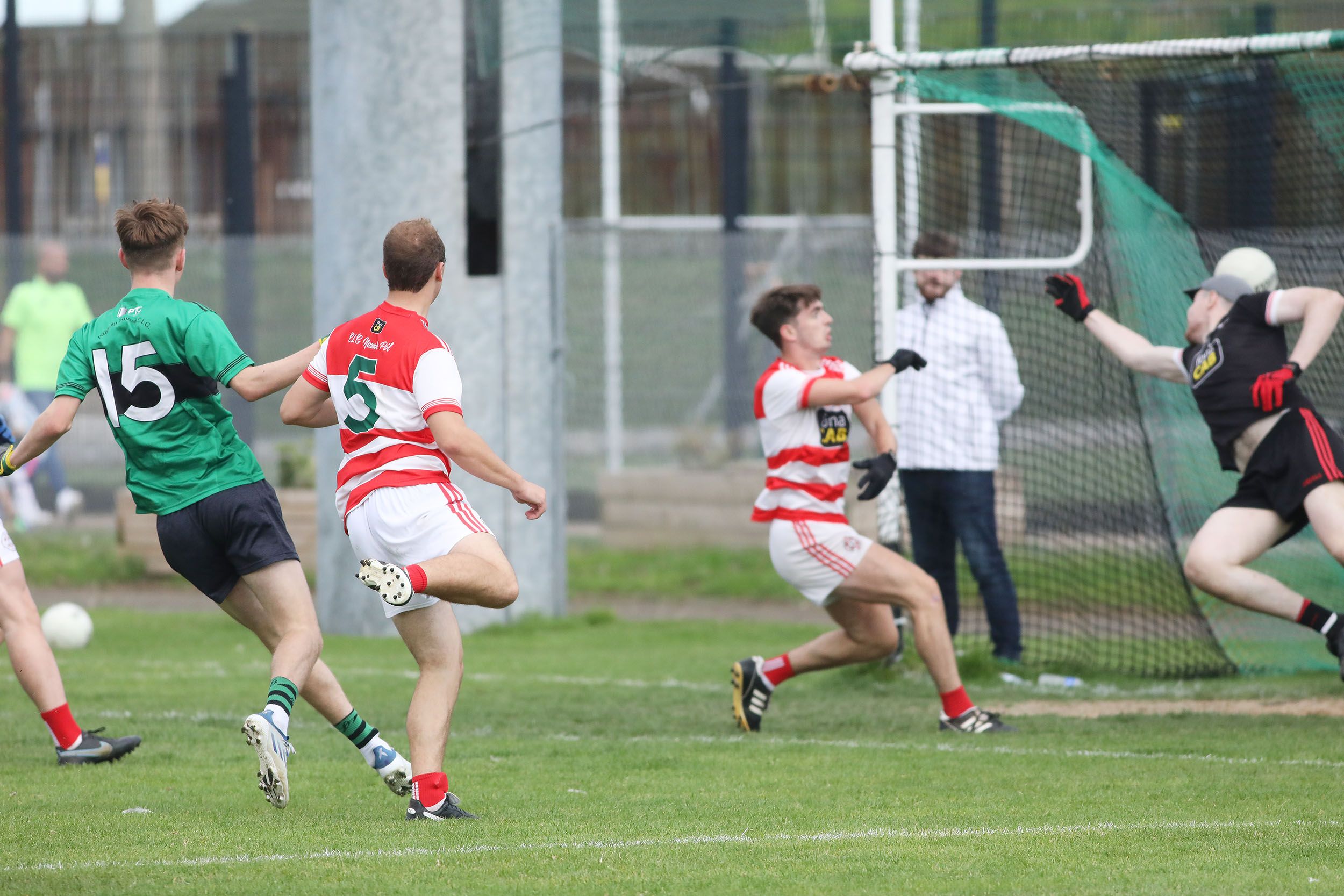 Brian Healy thumps home the second goal for Sarsfield\'s on Saturday
