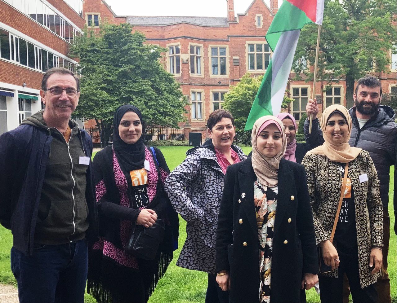 VISIT: St Louise’s teacher Paul Woods, left, with teachers from Gaza at Queen’s University back in May