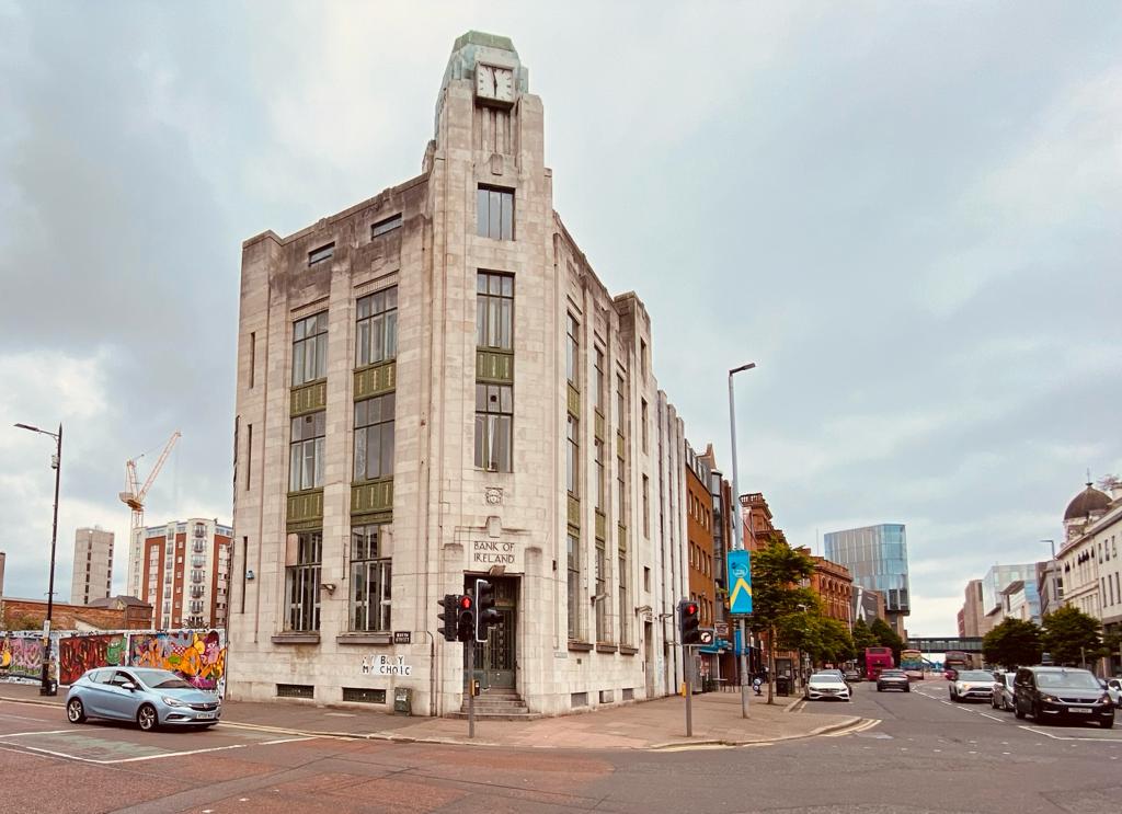 BANKER: The abandoned Art Deco Bank of Ireland building on Royal Avenue will form the centrepiece of the new Belfast Stories development. in the background is the new Ulster University campus. 