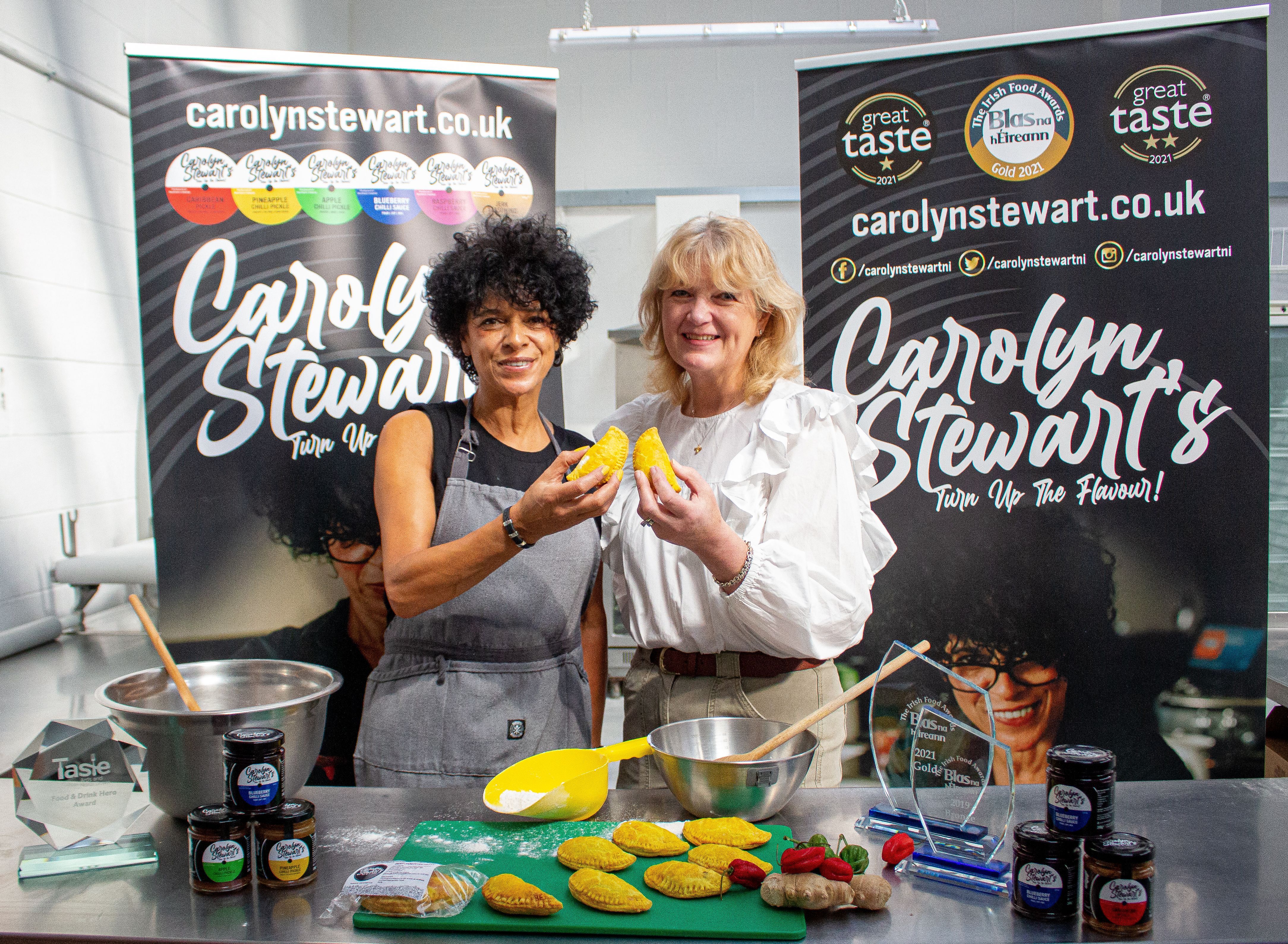 PATTIES: Carolyn Stewart, owner of Turn up the Flavour alongside Margaret Patterson McMahon, CEO of Townsend Enterprise Park