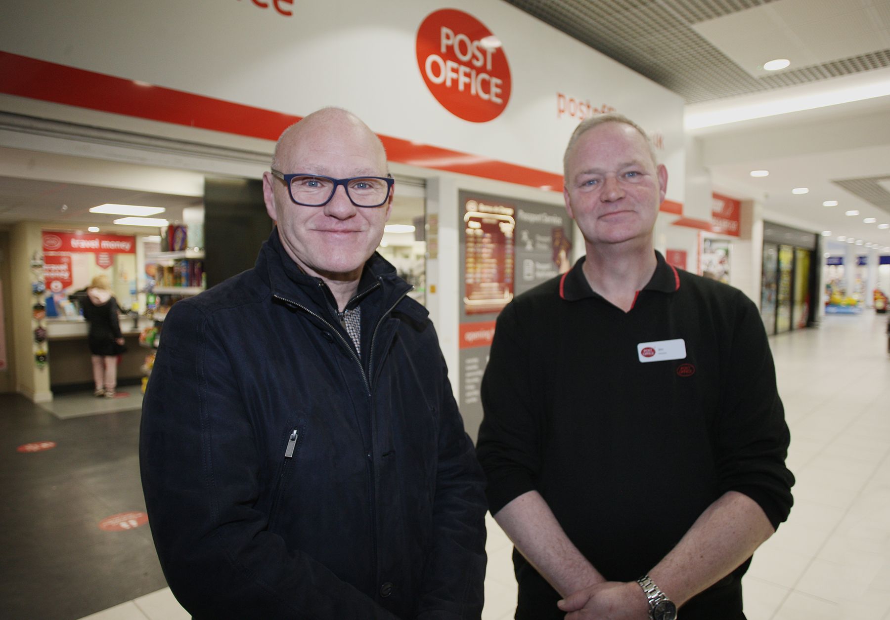 DIFFICULTIES: Jim McCafferty with Paul Maskey at the Kennedy Centre Post Office 