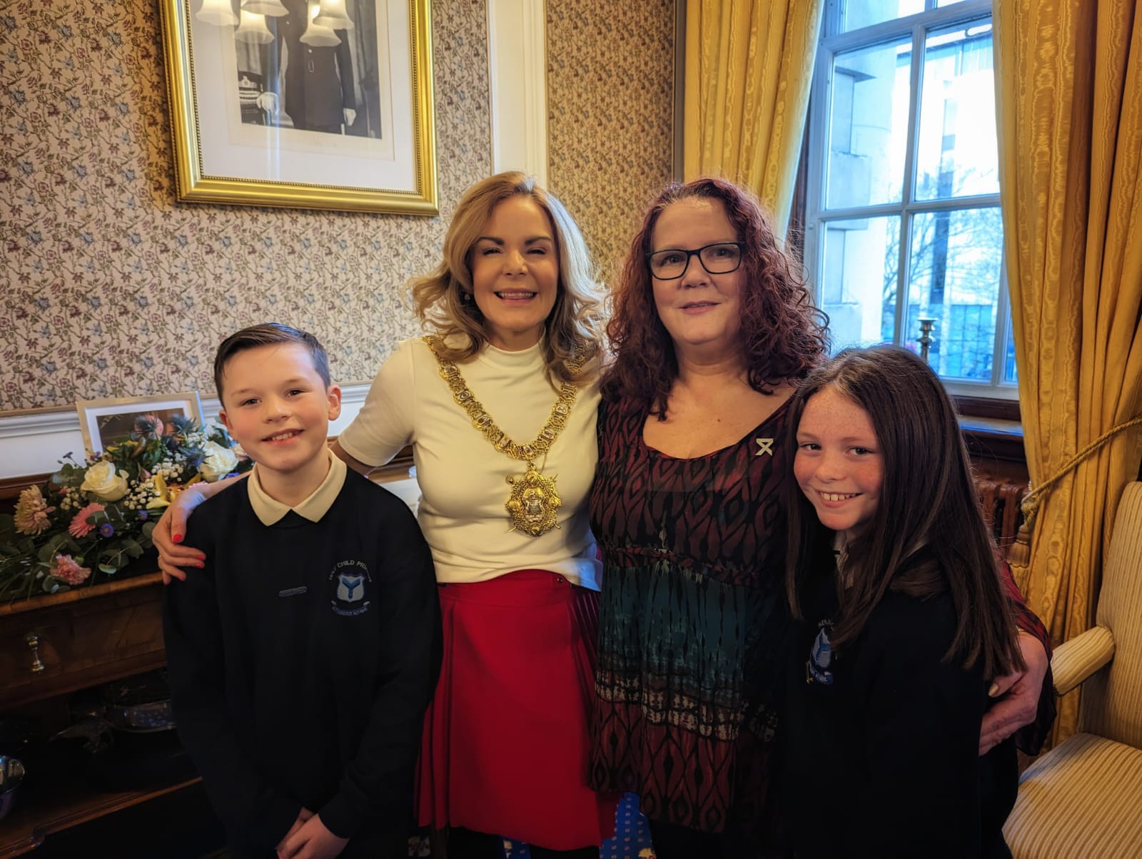 CHAIN OF OFFICE: Co-Chairs of Holy Child\'s school council Caolan and Isabella were among the children from the school to meet Lord Mayor Tina Black and Cllr Áine McCabe