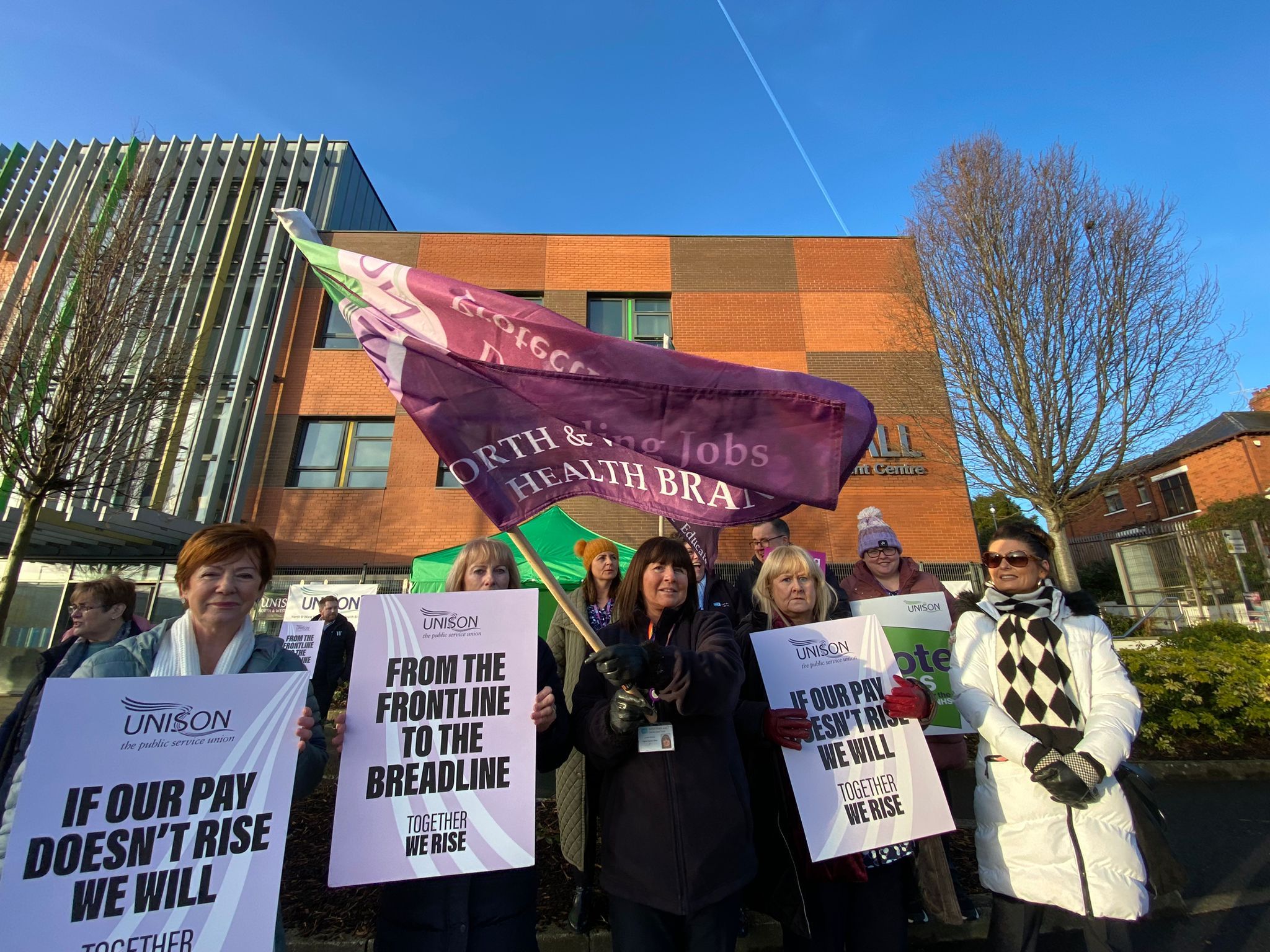 TOGETHER: Union members at the picket line at Beech Hall Wellbeing and Treatment Centre