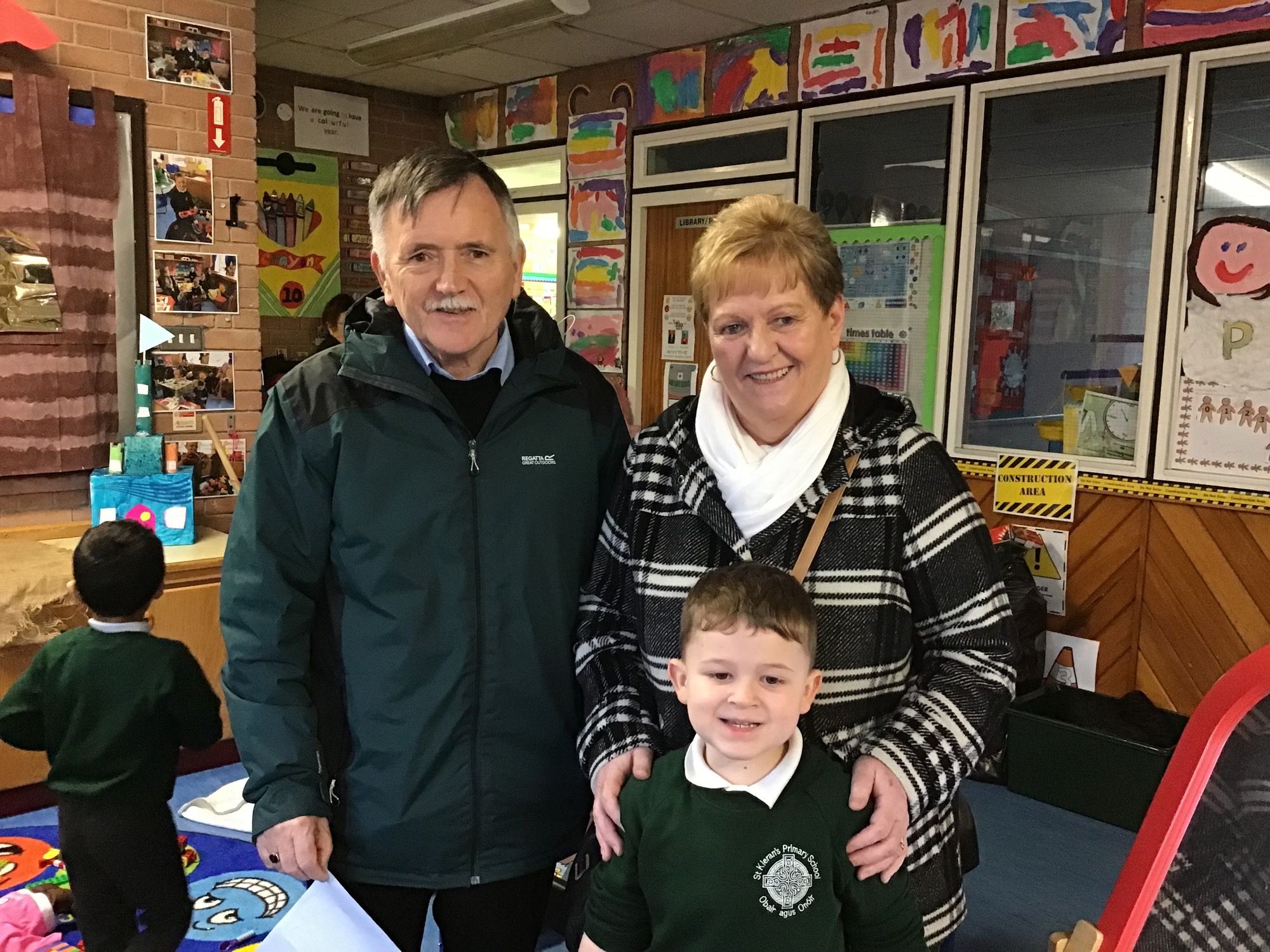 FAMILY: Primary One pupil Odrhan Dowds was joined in the classroom by his grandparents 