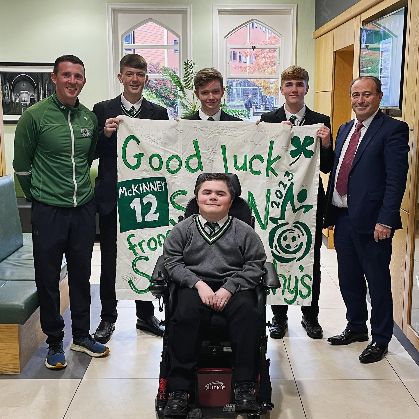 GOOD LUCK: St Malachy\'s College gave Year 12 student Sean McKinney a great send-off as he prepares for the 2023 FIPFA Powerchair Football World Cup in Australia