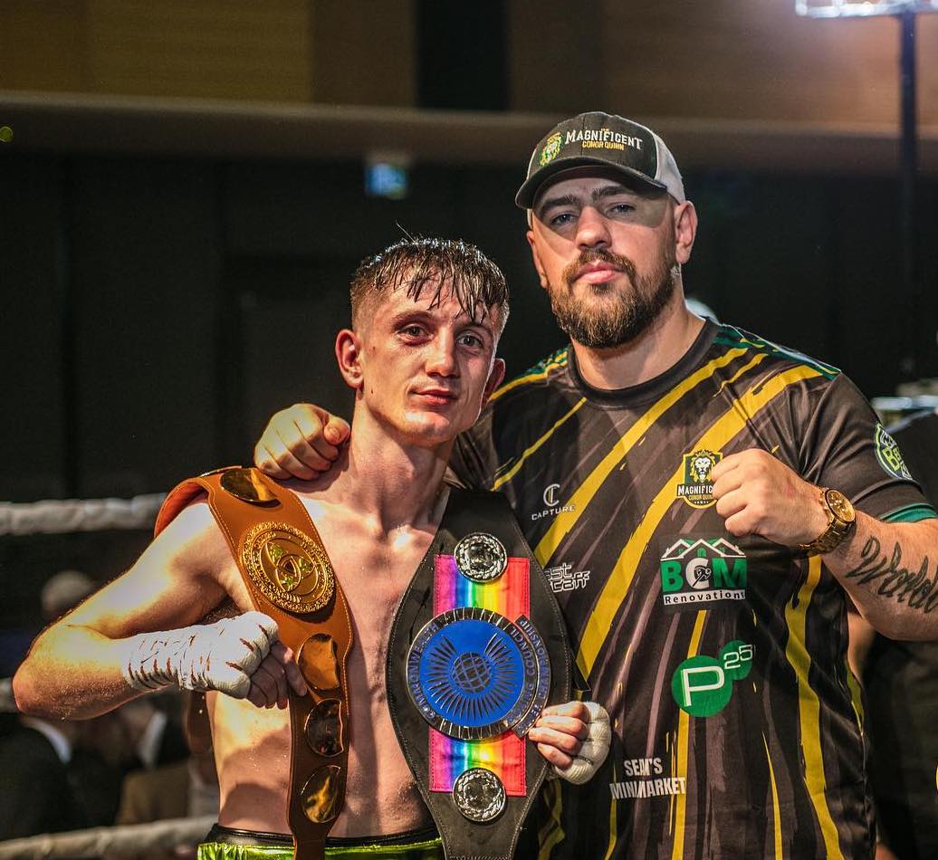 The new Celtic and Commonwealth \'Silver\' champion Conor Quinn with coach, Dee Walsh 