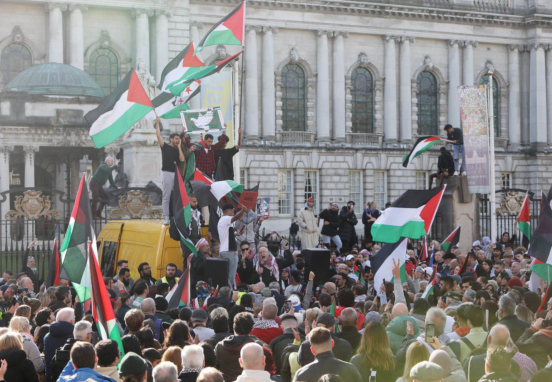 PROTEST: Demonstrators outside City Hall