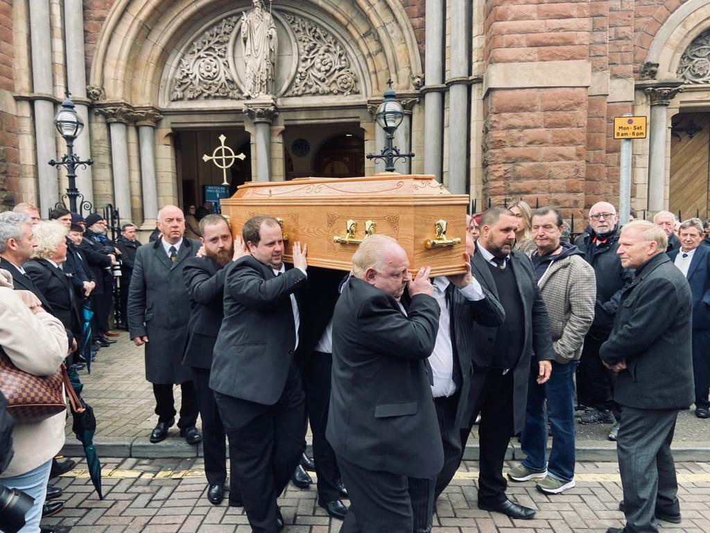 FINAL JOURNEY: The funeral of Hugh Russell took place at St Patrick\'s Church in Donegall Street on Wednesday morning