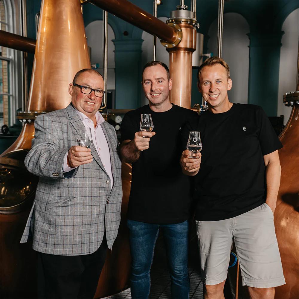 LUCKY ESCAPE: Peter Lavery, left, at the launch of his new whiskey distillery in the Titanic Quarter