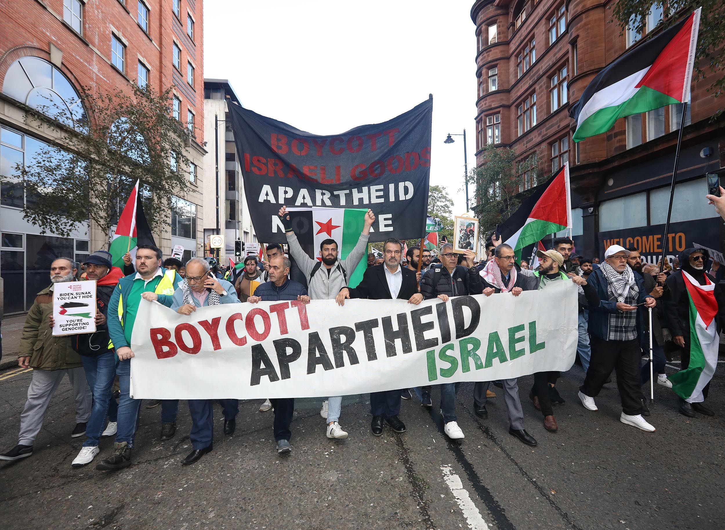 BOYCOTT: Marching in support of the people of Gaza in Belfast last Saturday