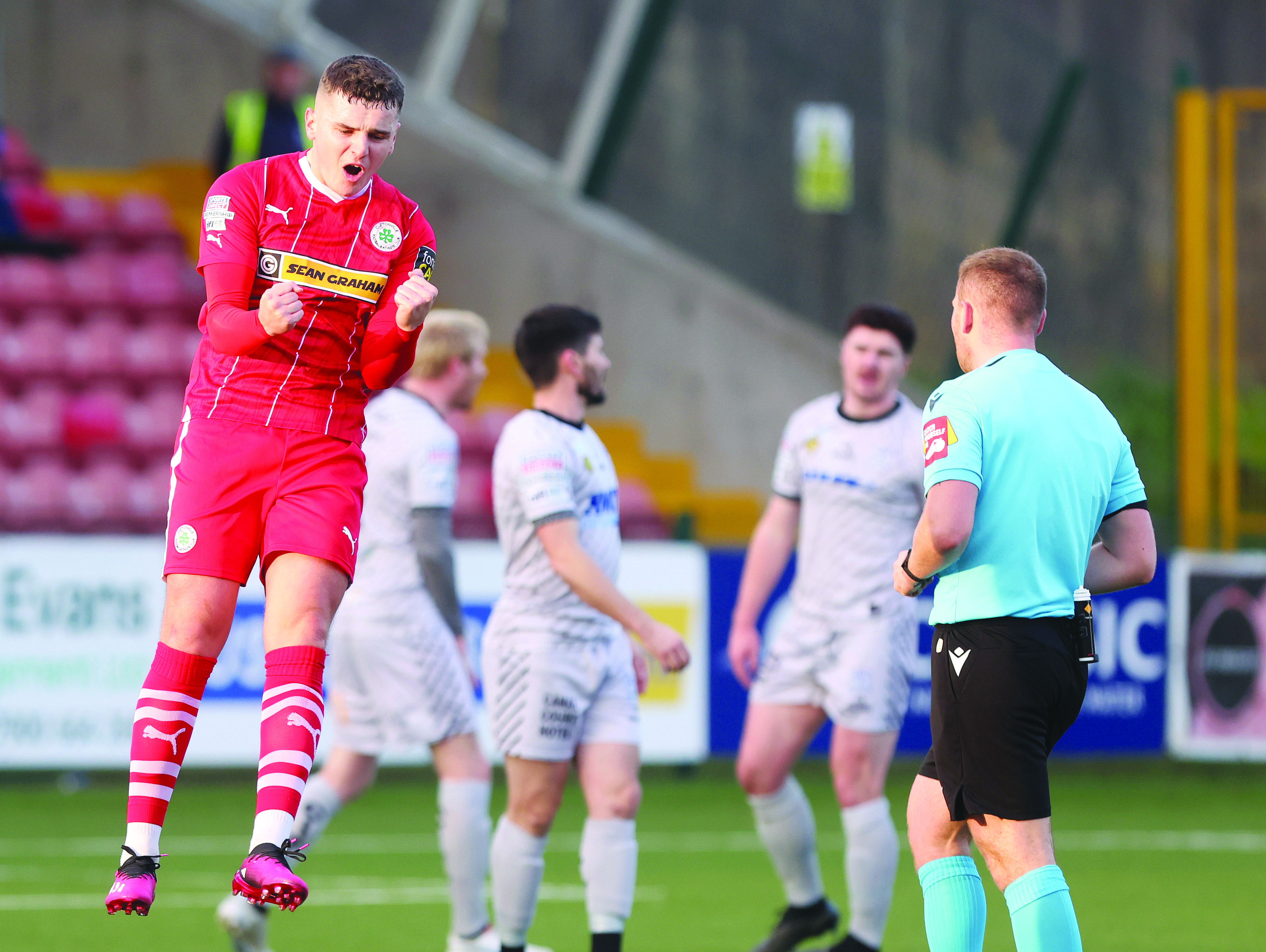 Ronan Hale celebrates his goal against Newry at the weekend and his return is a major boost for the Reds, according to manager Jim Magilton
