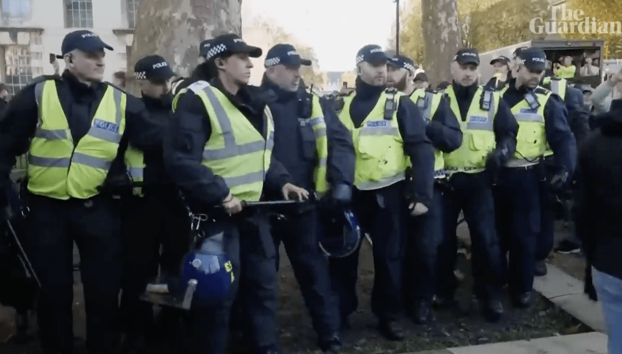 FIGHTBACK: Police protecting the Cenotaph from the Tommy Robinson men protecting the Cenotaph