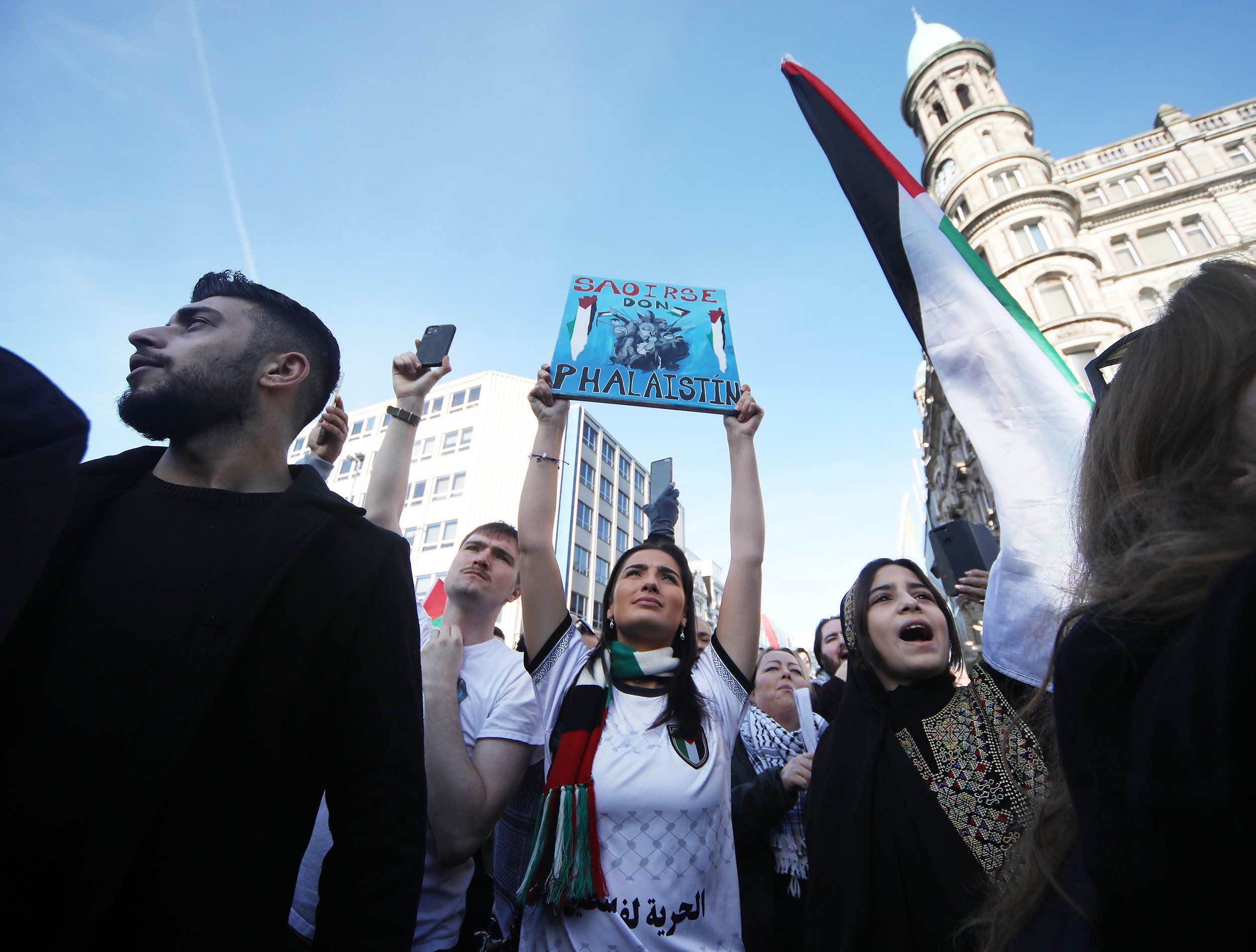 FREEDOM: Palestinian supporters have taken to the streets of Belfast in their thousands in recent months