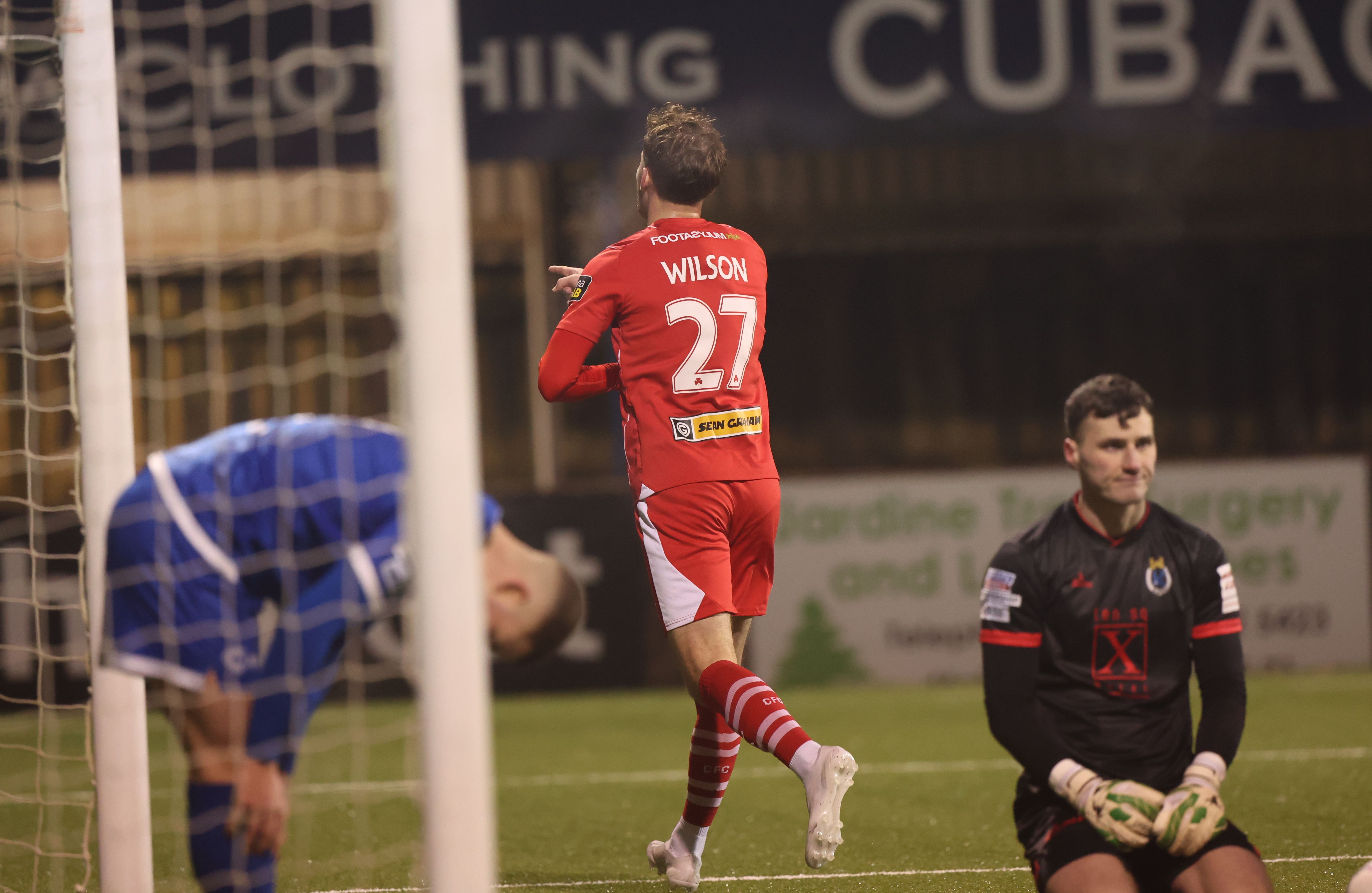 Ben Wilson celebrates after sealing Cliftonville\'s win