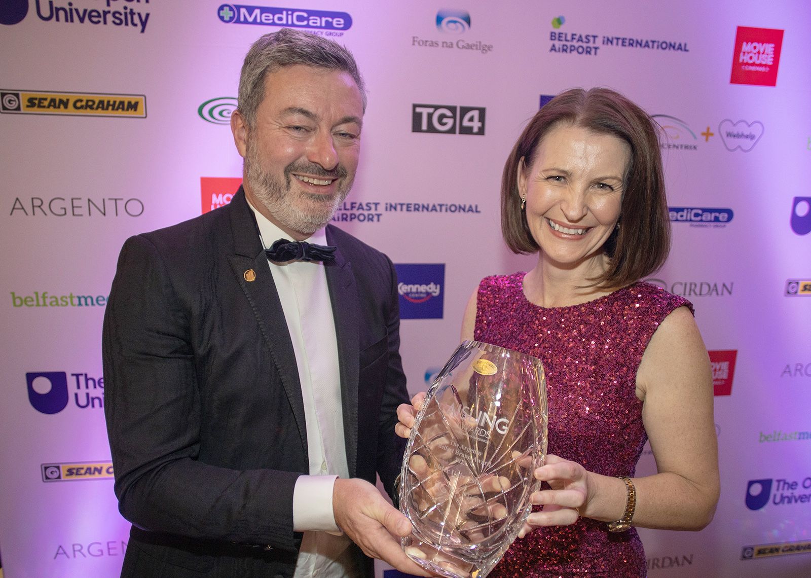 ARGENTO BELFAST BRAND AWARD: Pete Boyle from sponsors Argento presents the award to Cathy Gormley-Heenan from Ulster University