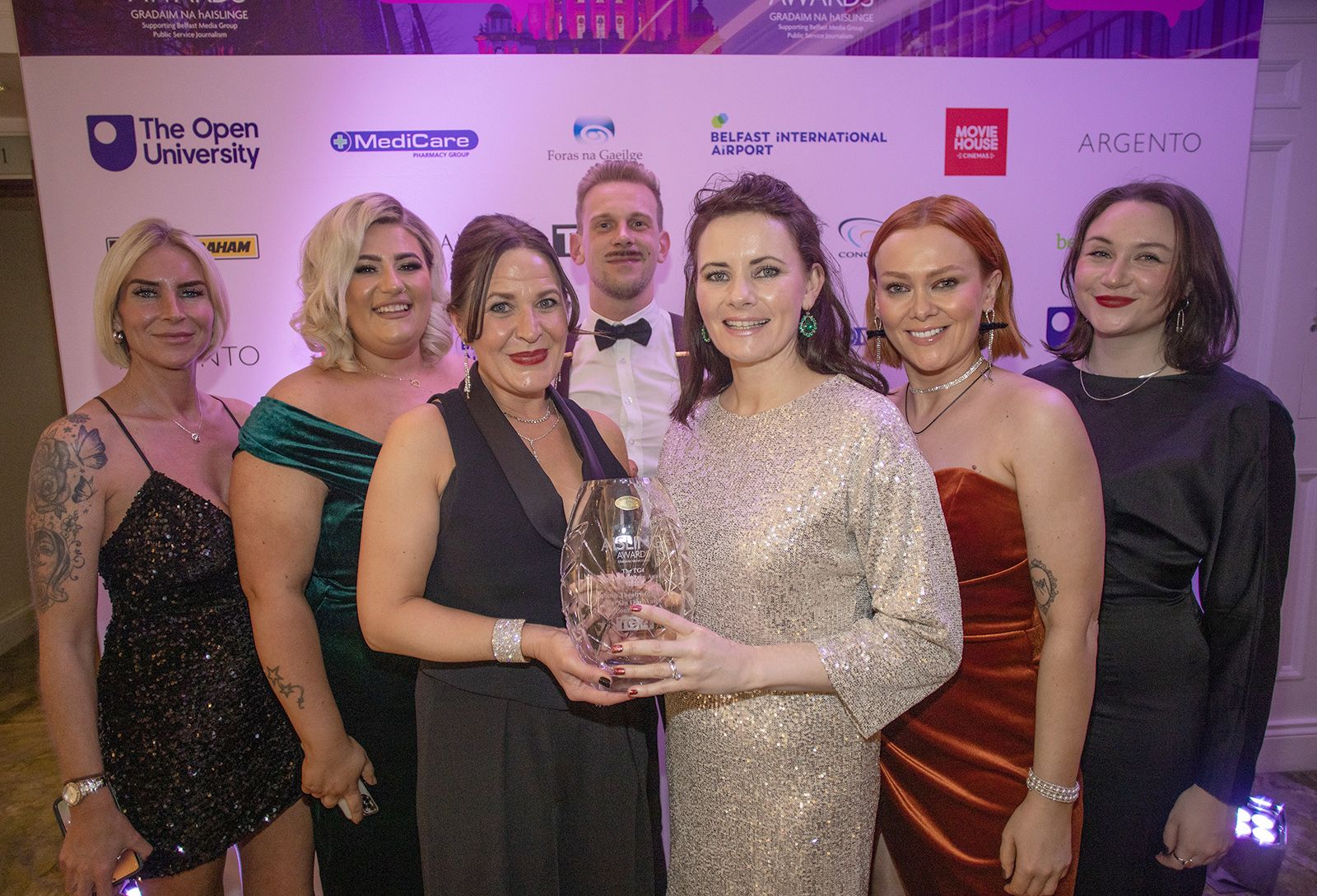 TG4 ARTS AND CULTURE AWARD: Kabosh Theatre Company are presented with their award by Caroline Ní Dhubhchóin from sponsors TG4 for their production 'Not on Our Watch' by Louise Mathews