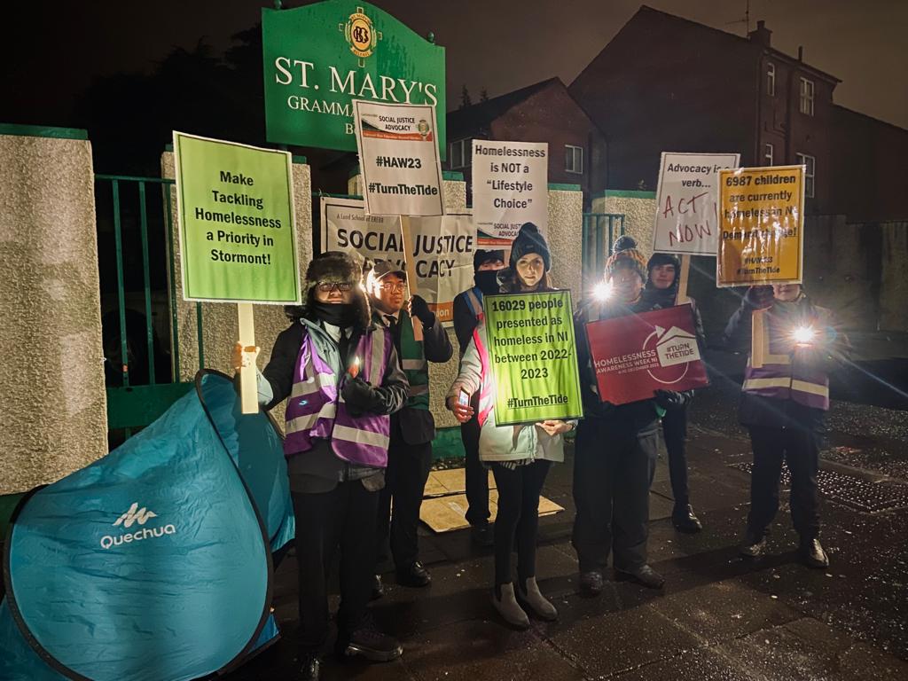 ONE VOICE: St Mary\'s students bringing the homeless message to passing cars this morning