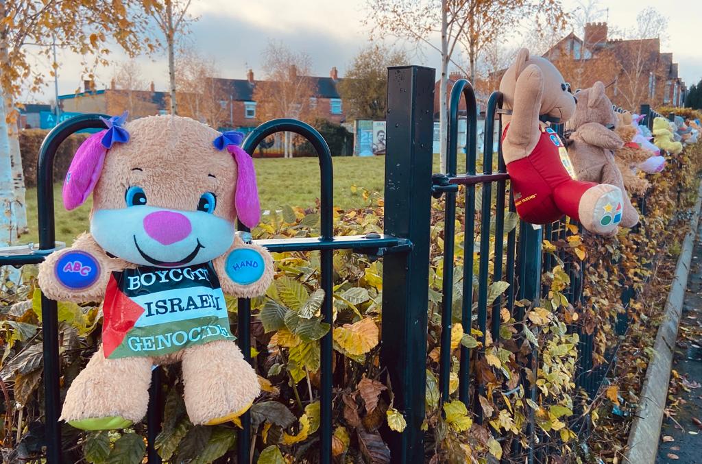 PEACE APPEAL: Teddy bears have been placed on railings across Belfast in solidarity with the besieged population of Gaza