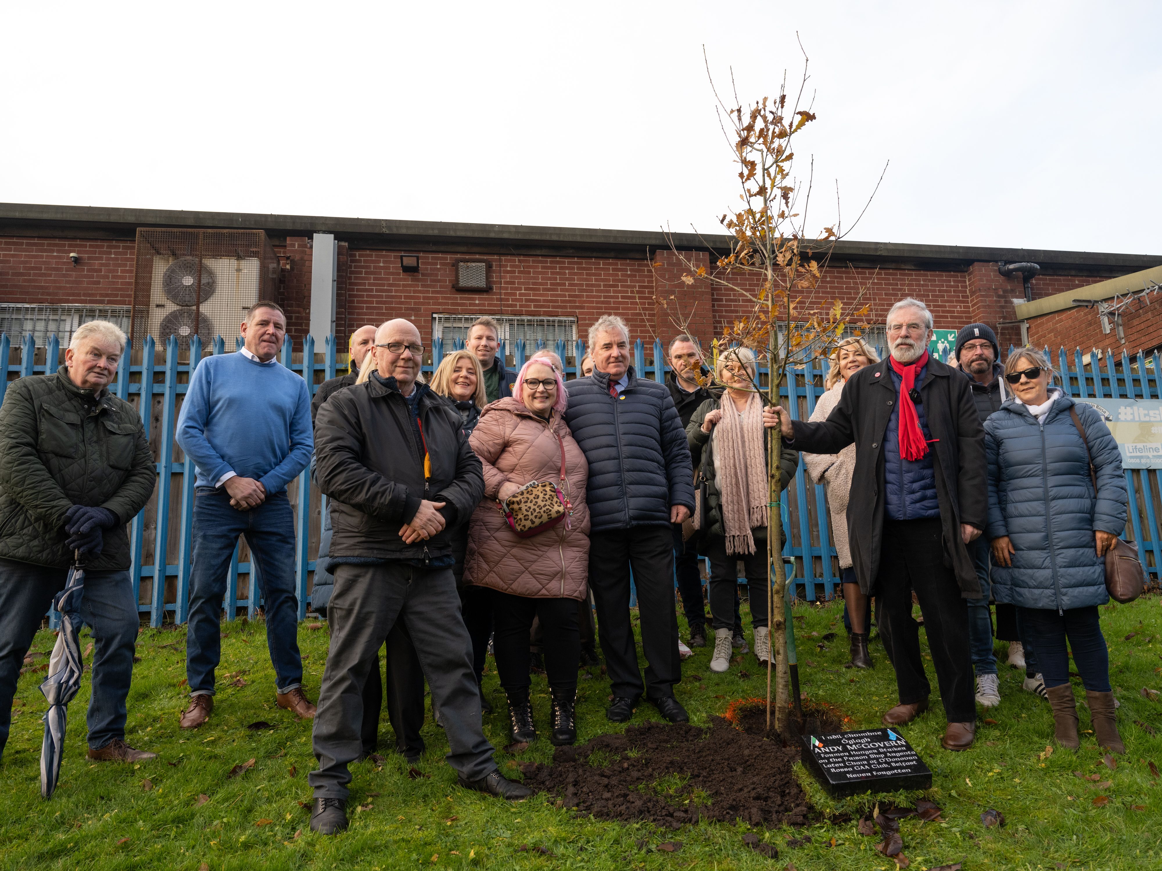 STRONG OAK: Gerry Adams with the family of Andy McGovern during Sunday\'s event