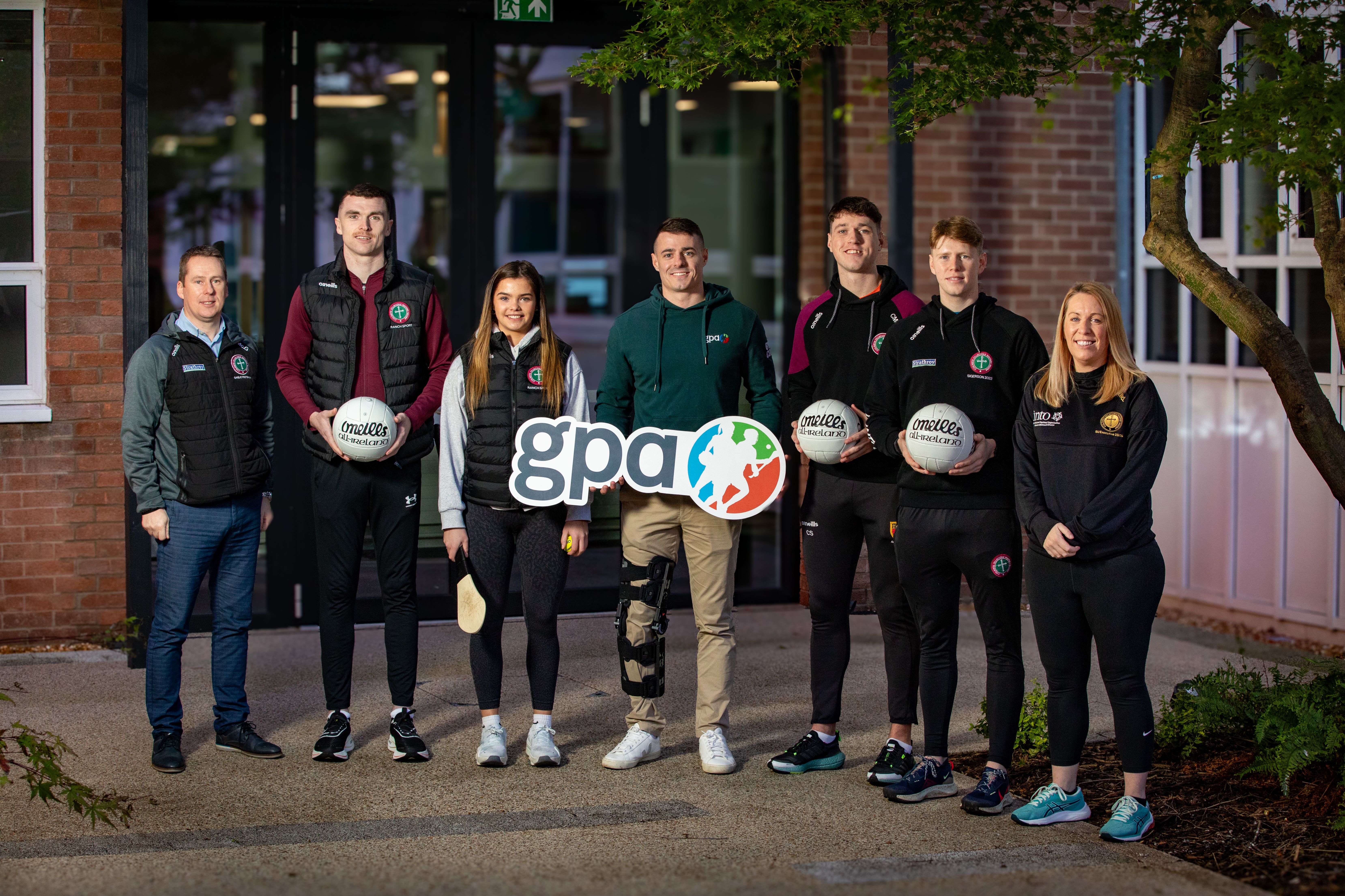 L-R: Gavin McGilly (St Mary\'s Sigerson Cup manager), Micheal McCarville, Maeve Kelly, Brian Howard, (GPA Education Rep/Dublin footballer), Charlie Smyth, Cormac McGettigan, Elaine McLaughlin (St Mary\'s MSc Course Director)
