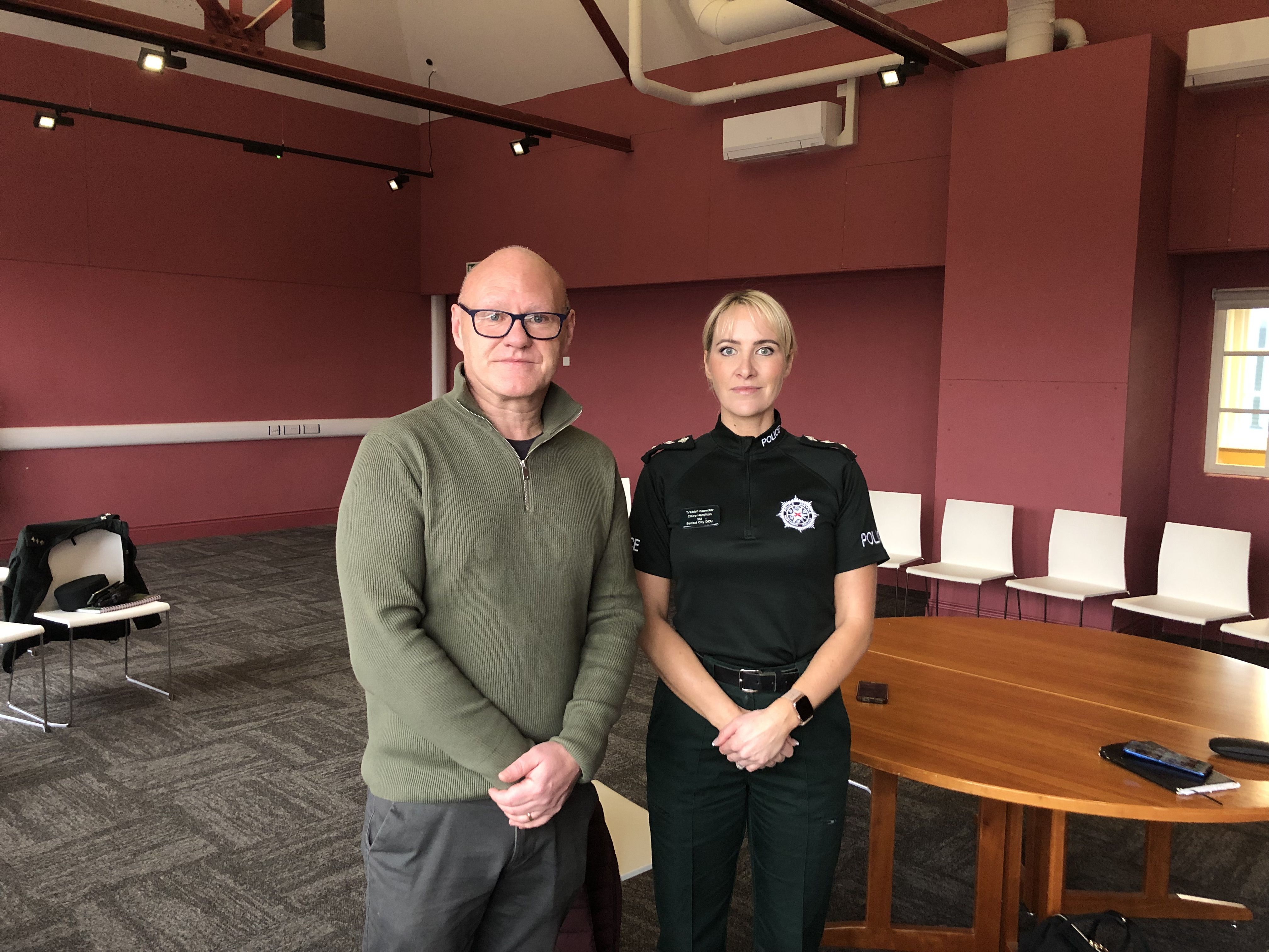 HELP: West Belfast MP Paul Maskey and Claire Hamilton, Chief Inspector of West Belfast PSNI