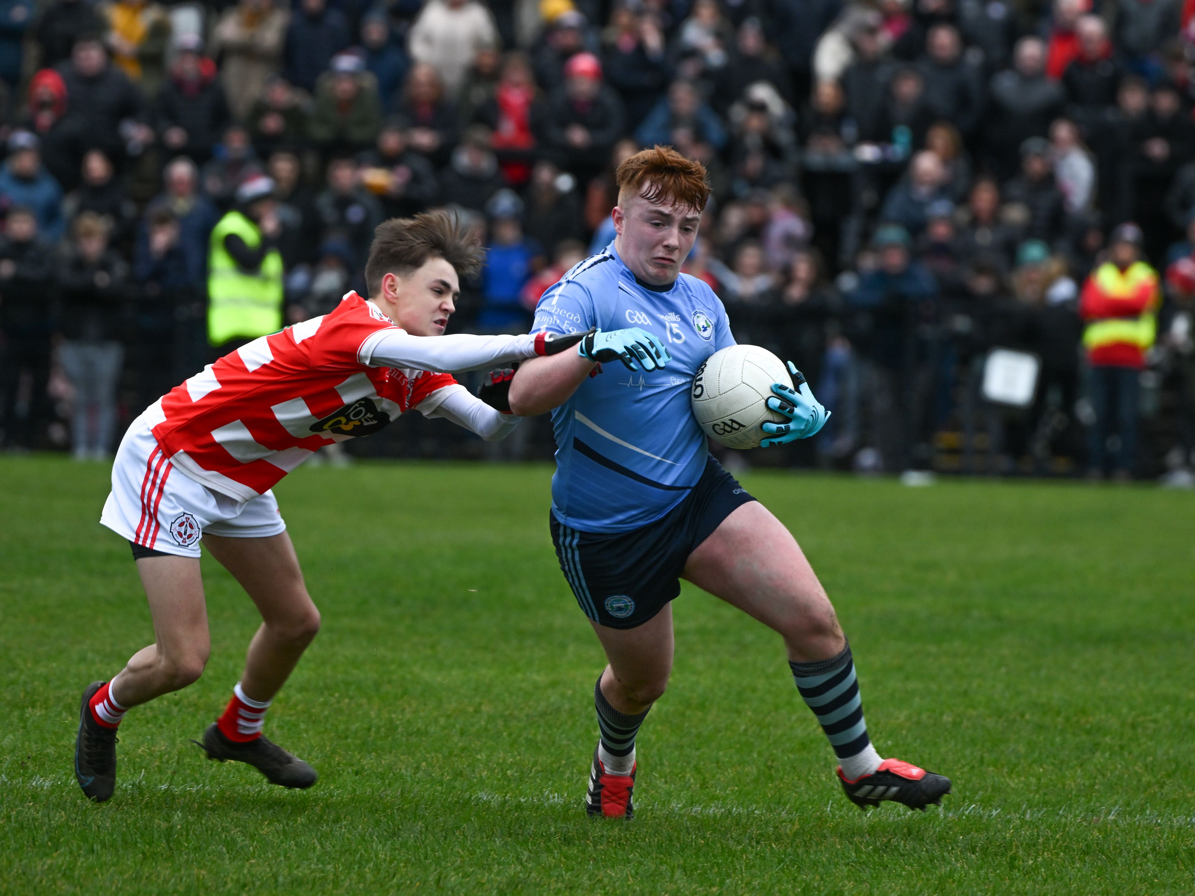 Ciaran McPolin breaks through a challenge at St Paul\'s on Saturday 