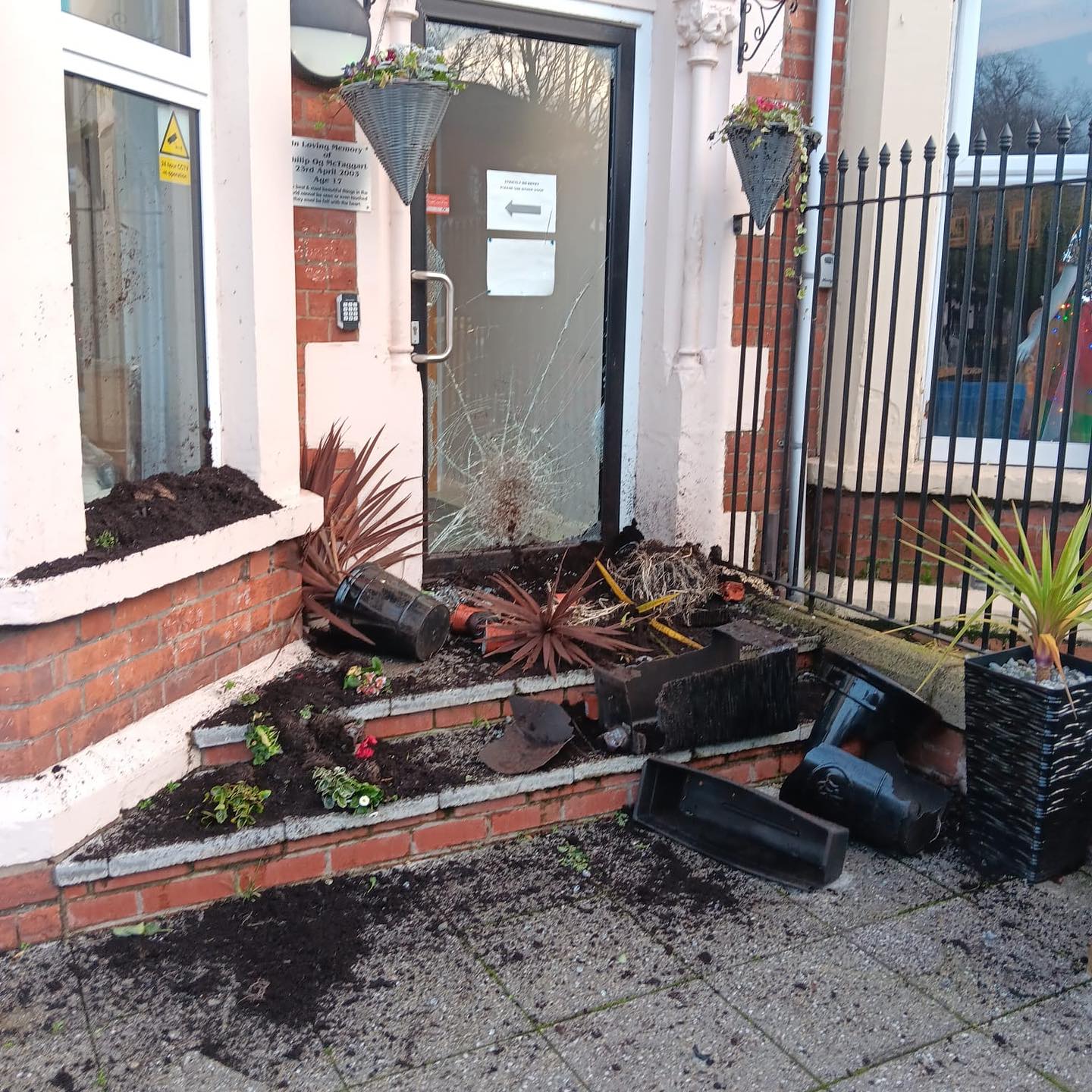 CRIMINAL DAMAGE: The vandalism at PIPS Charity on the Antrim Road